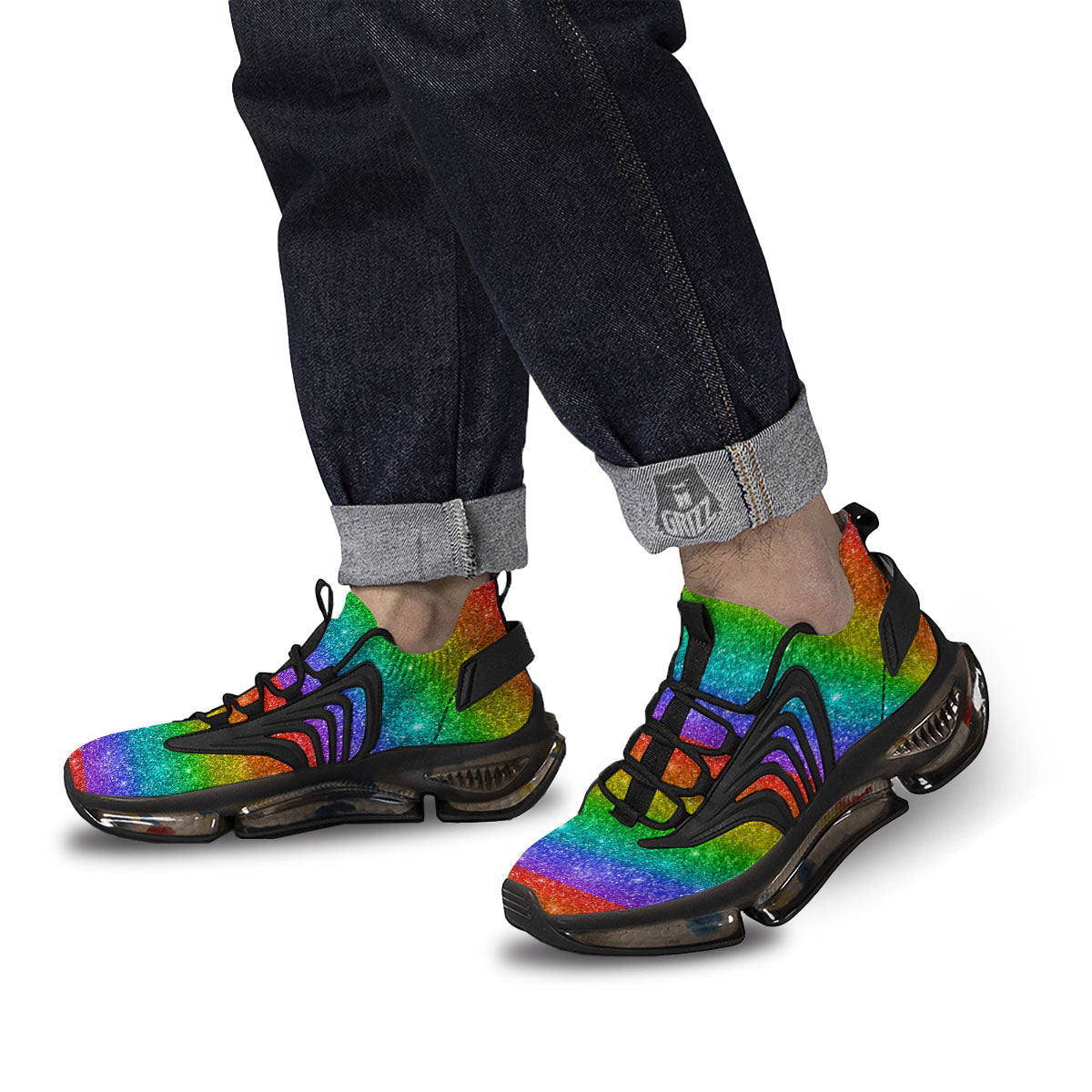 Glitter Rainbow Print Pattern Black Gym Shoes-grizzshop