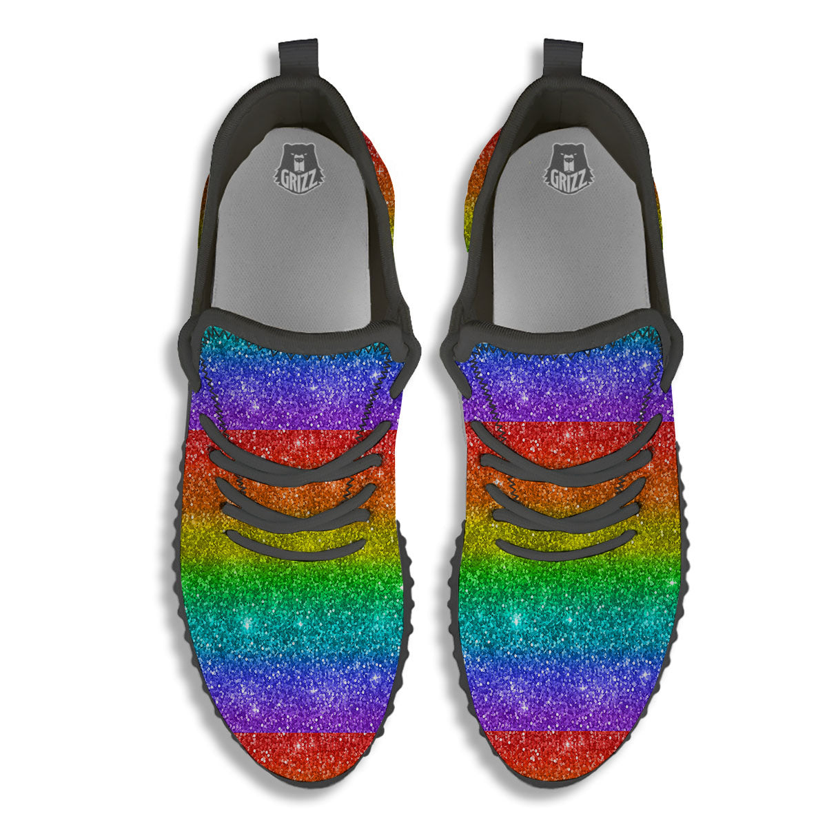 Glitter Rainbow Print Pattern Black Walking Shoes-grizzshop
