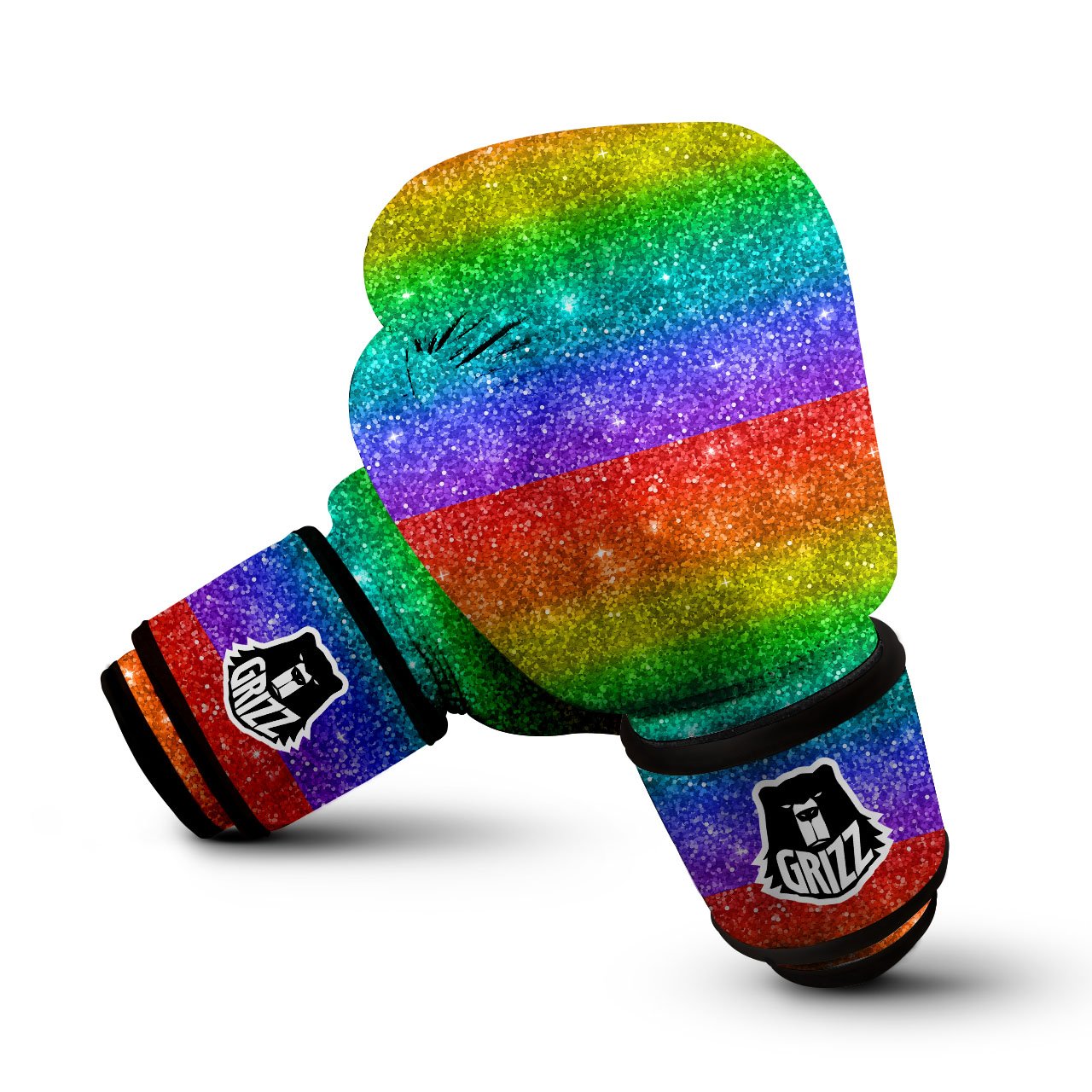 Glitter Rainbow Print Pattern Boxing Gloves-grizzshop