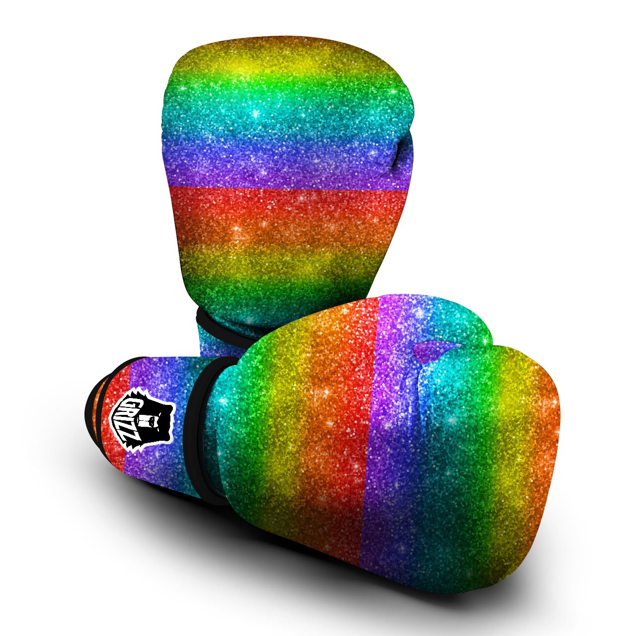 Glitter Rainbow Print Pattern Boxing Gloves-grizzshop