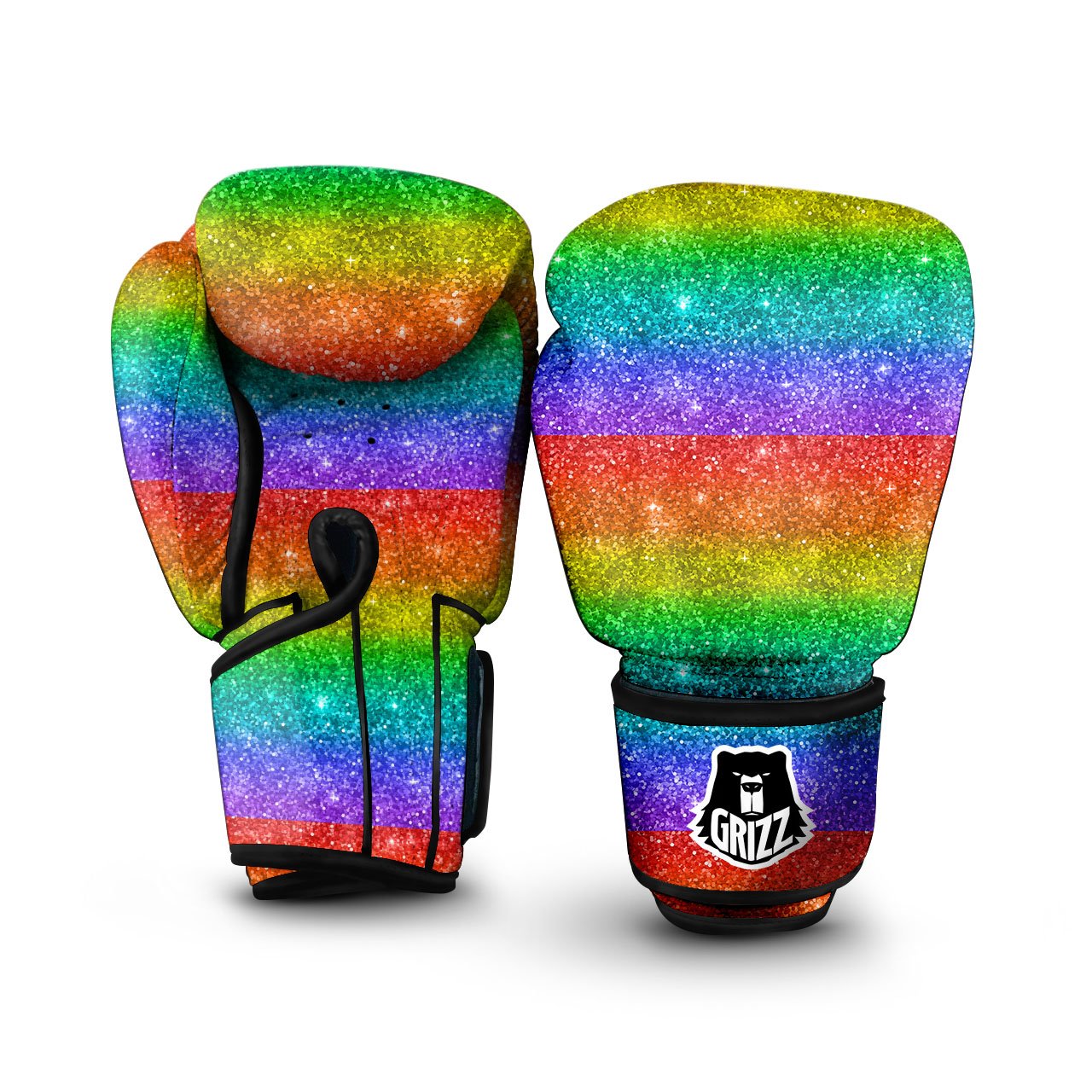 Glitter Rainbow Print Pattern Boxing Gloves-grizzshop