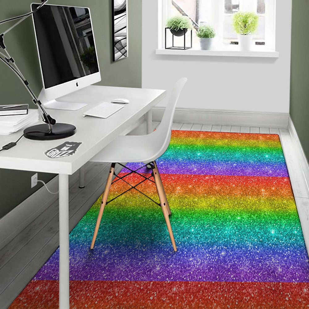 Glitter Rainbow Print Pattern Floor Mat-grizzshop