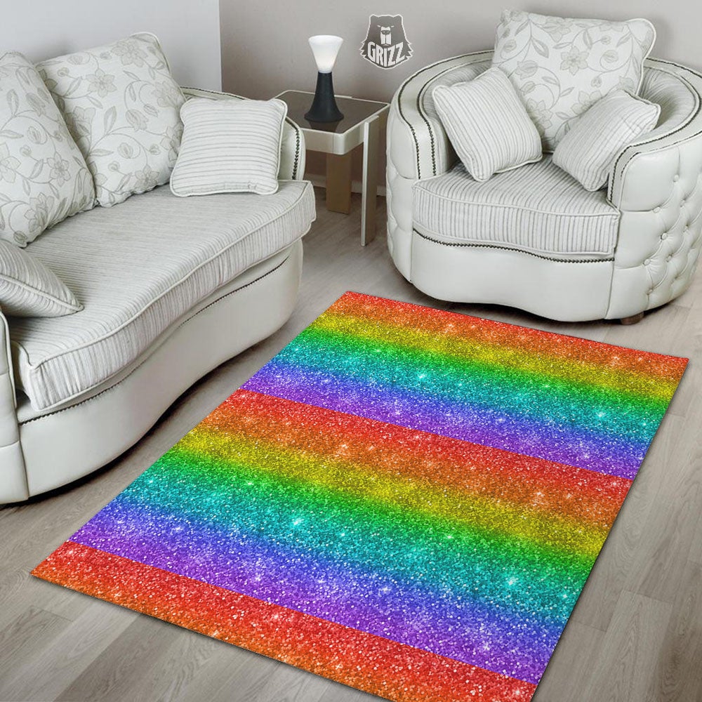 Glitter Rainbow Print Pattern Floor Mat-grizzshop