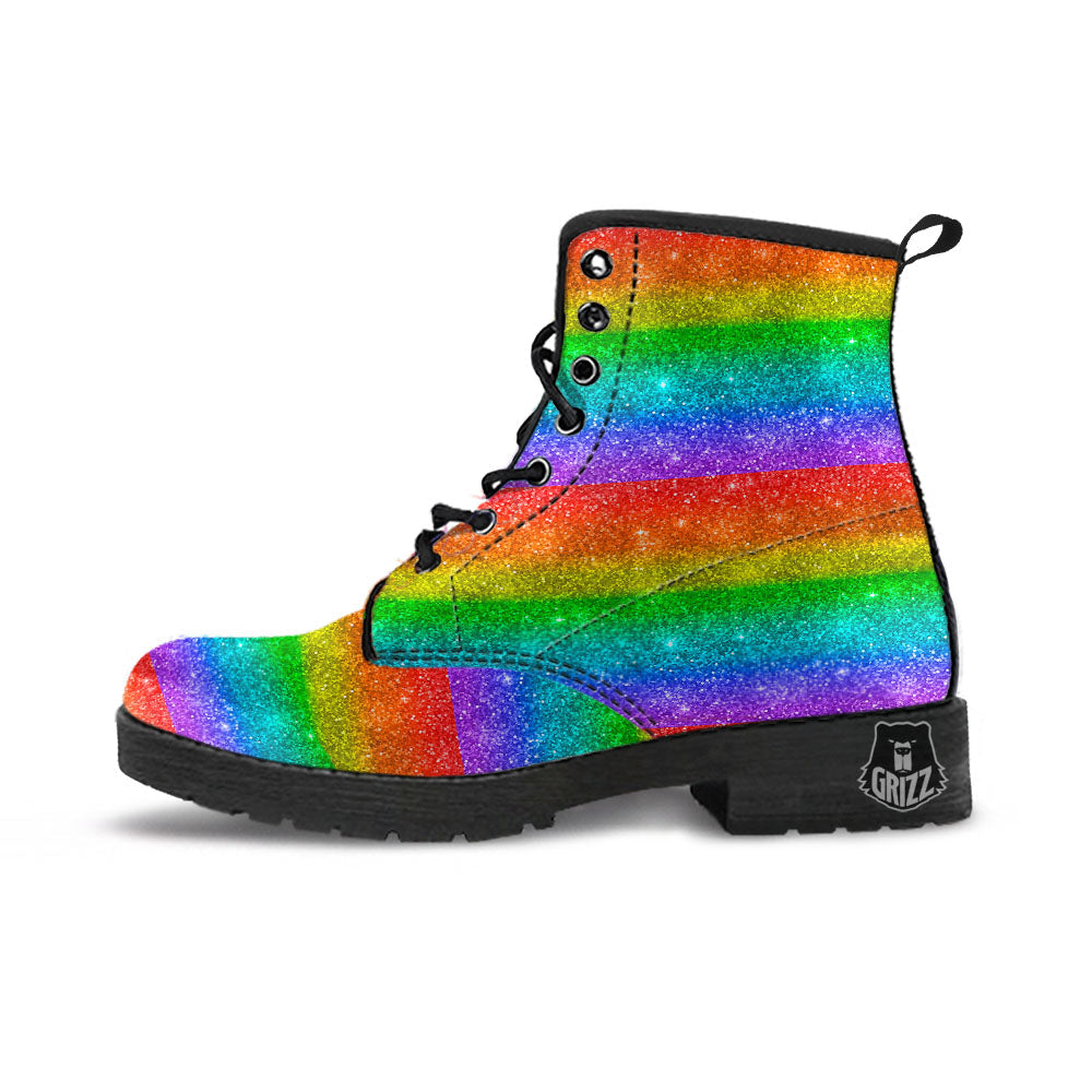 Glitter Rainbow Print Pattern Leather Boots-grizzshop