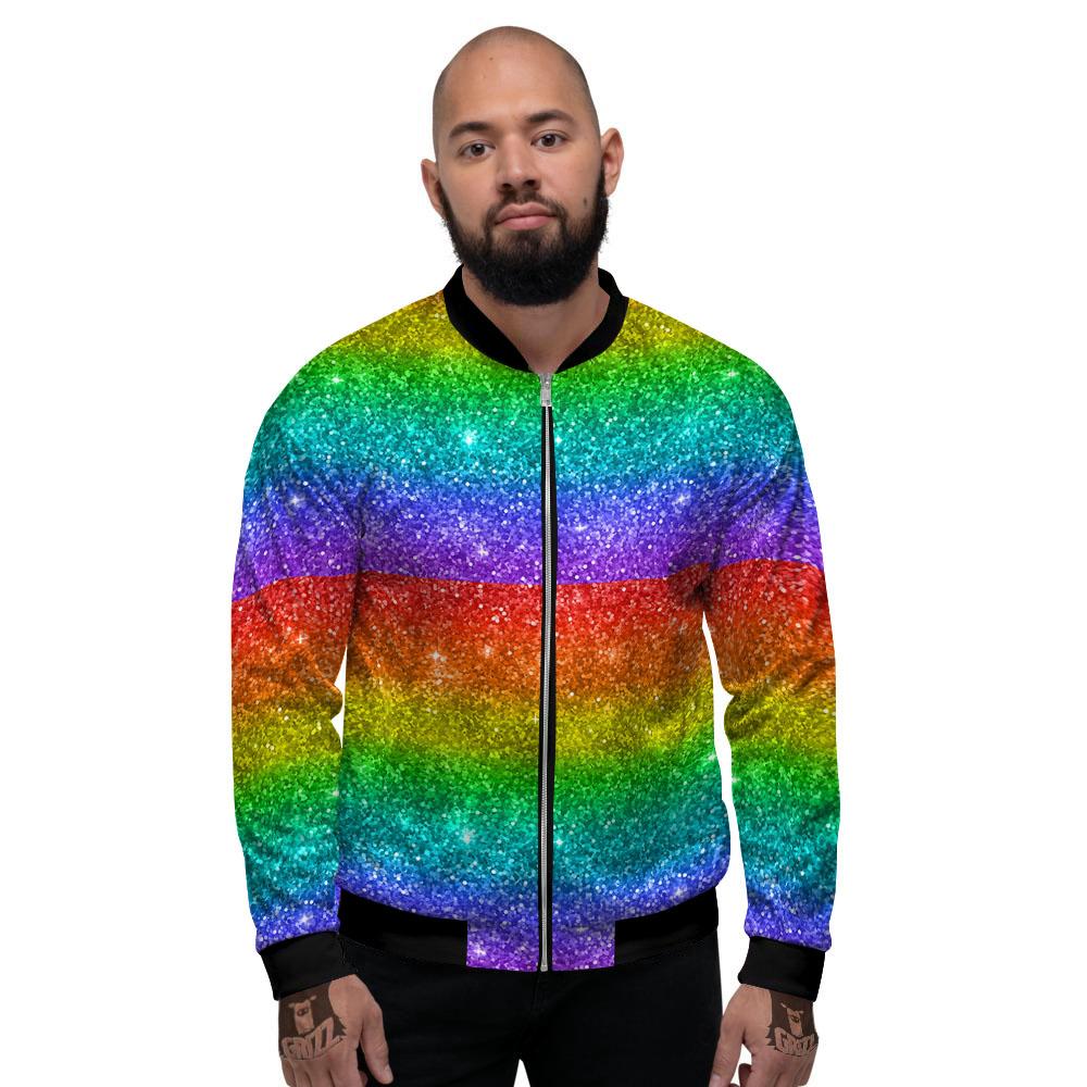 Glitter Rainbow Print Pattern Men's Bomber Jacket-grizzshop