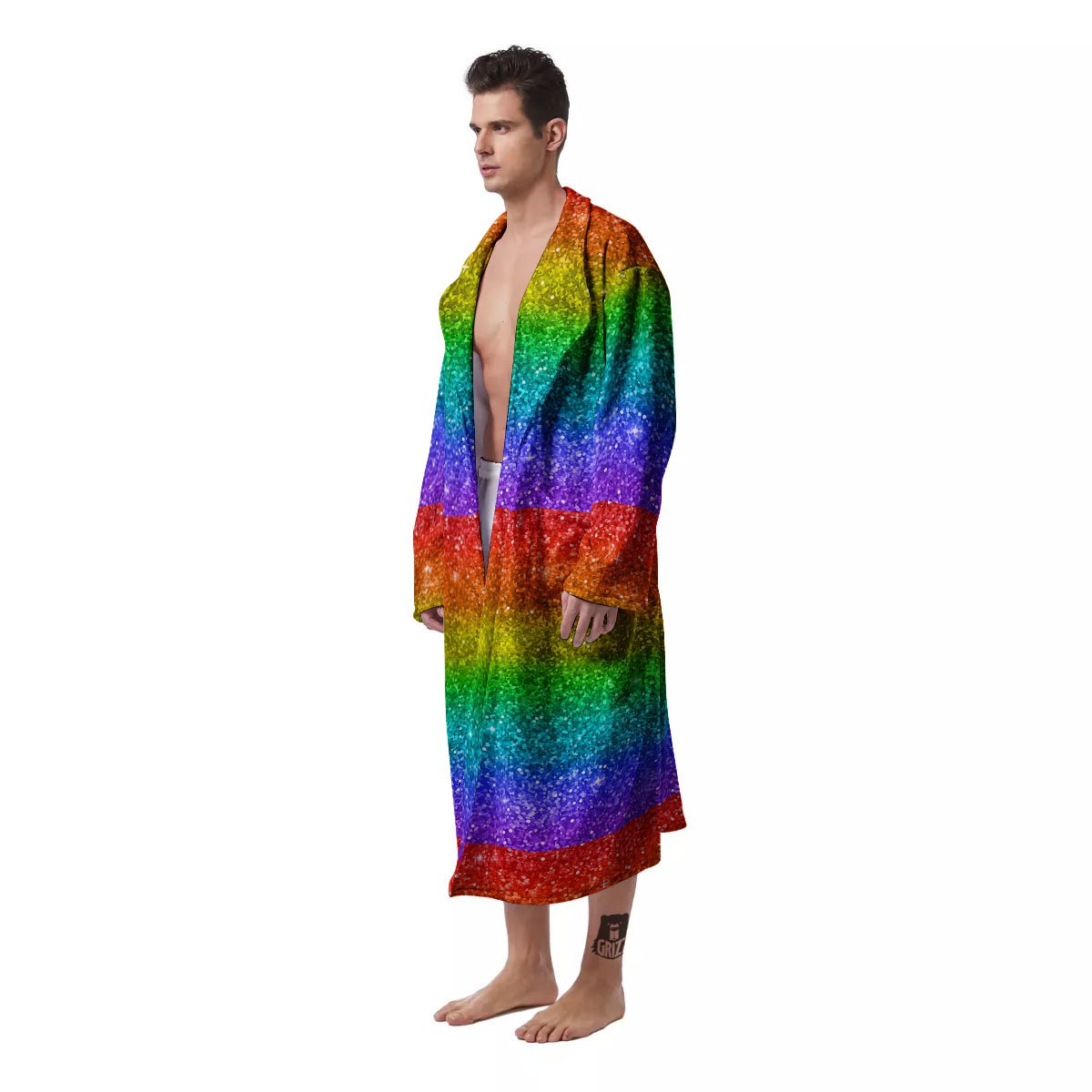 Glitter Rainbow Print Pattern Men's Robe-grizzshop