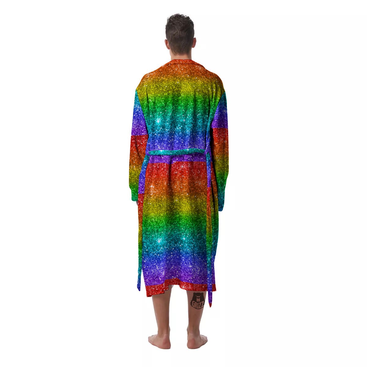Glitter Rainbow Print Pattern Men's Robe-grizzshop