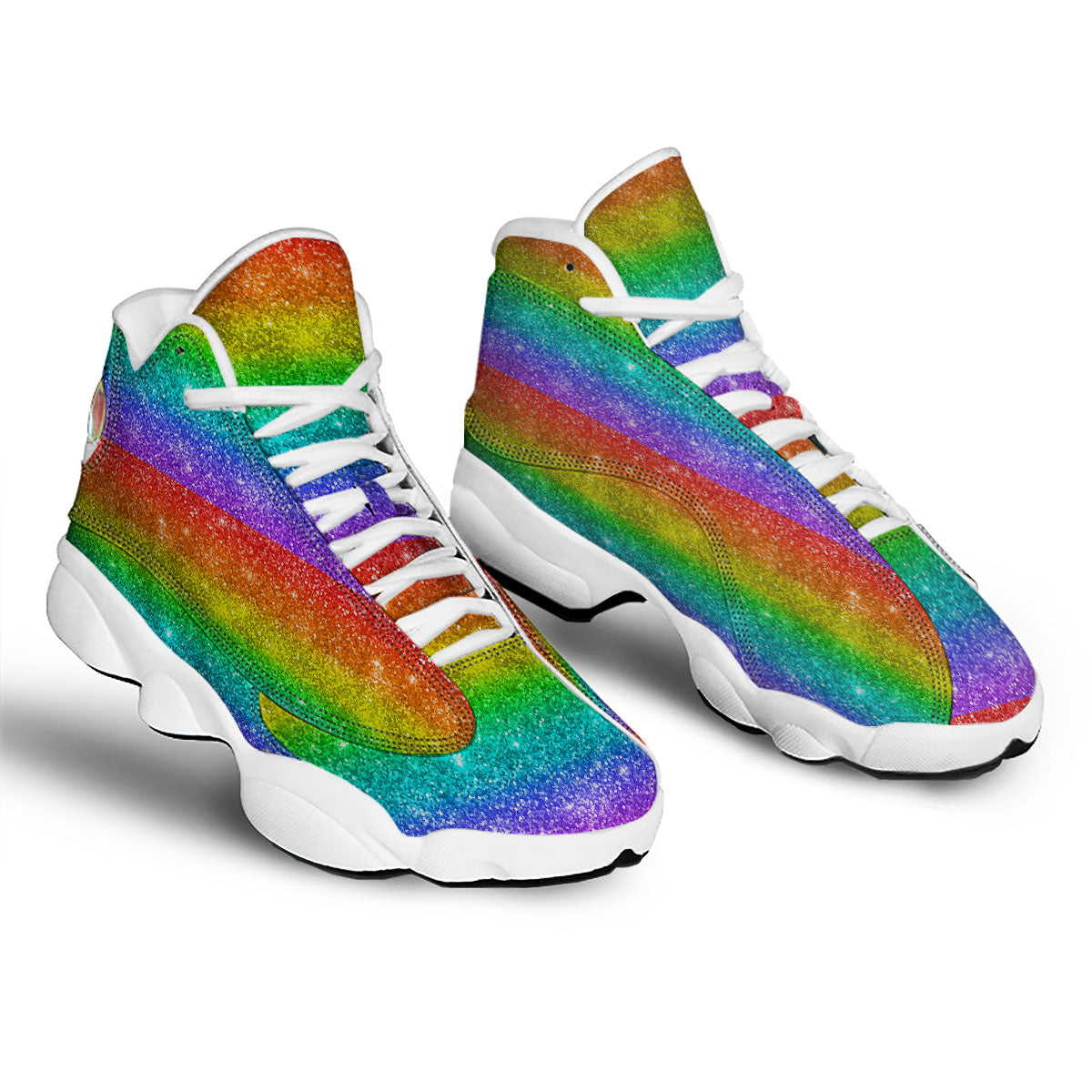 Glitter Rainbow Print Pattern White Basketball Shoes-grizzshop