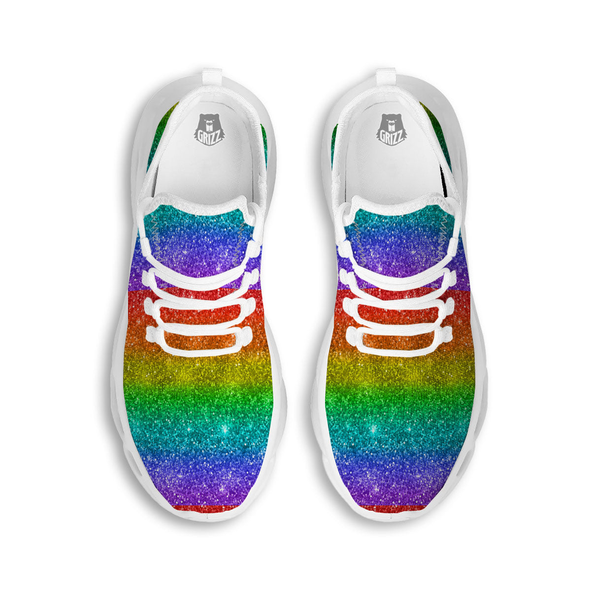 Glitter Rainbow Print Pattern White Running Shoes-grizzshop