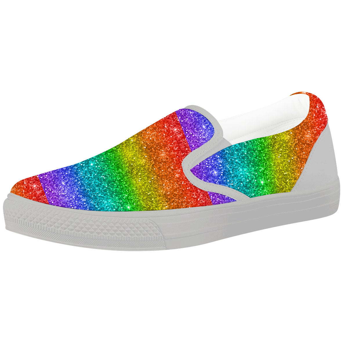 Glitter Rainbow Print Pattern White Slip On Shoes-grizzshop