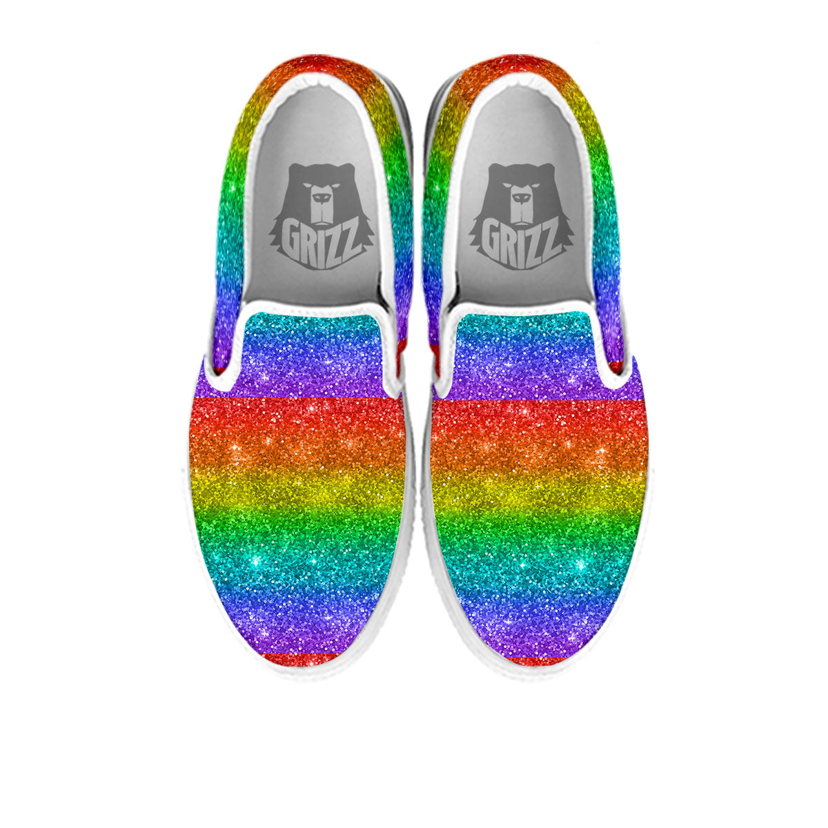 Glitter Rainbow Print Pattern White Slip On Shoes-grizzshop