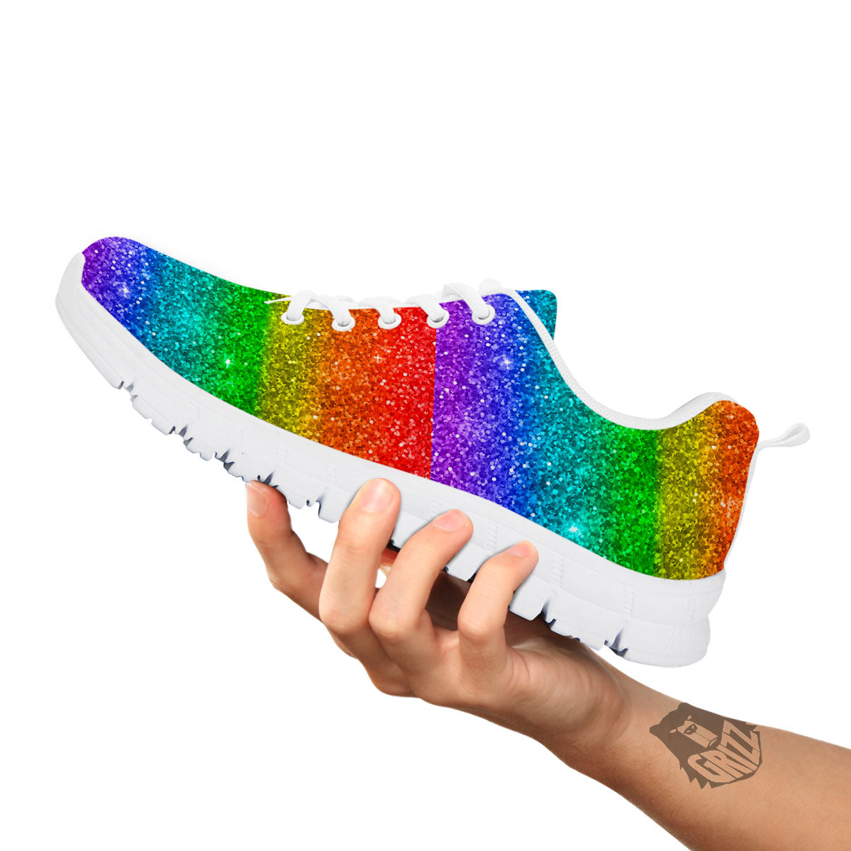 Glitter Rainbow Print Pattern White Sneaker-grizzshop