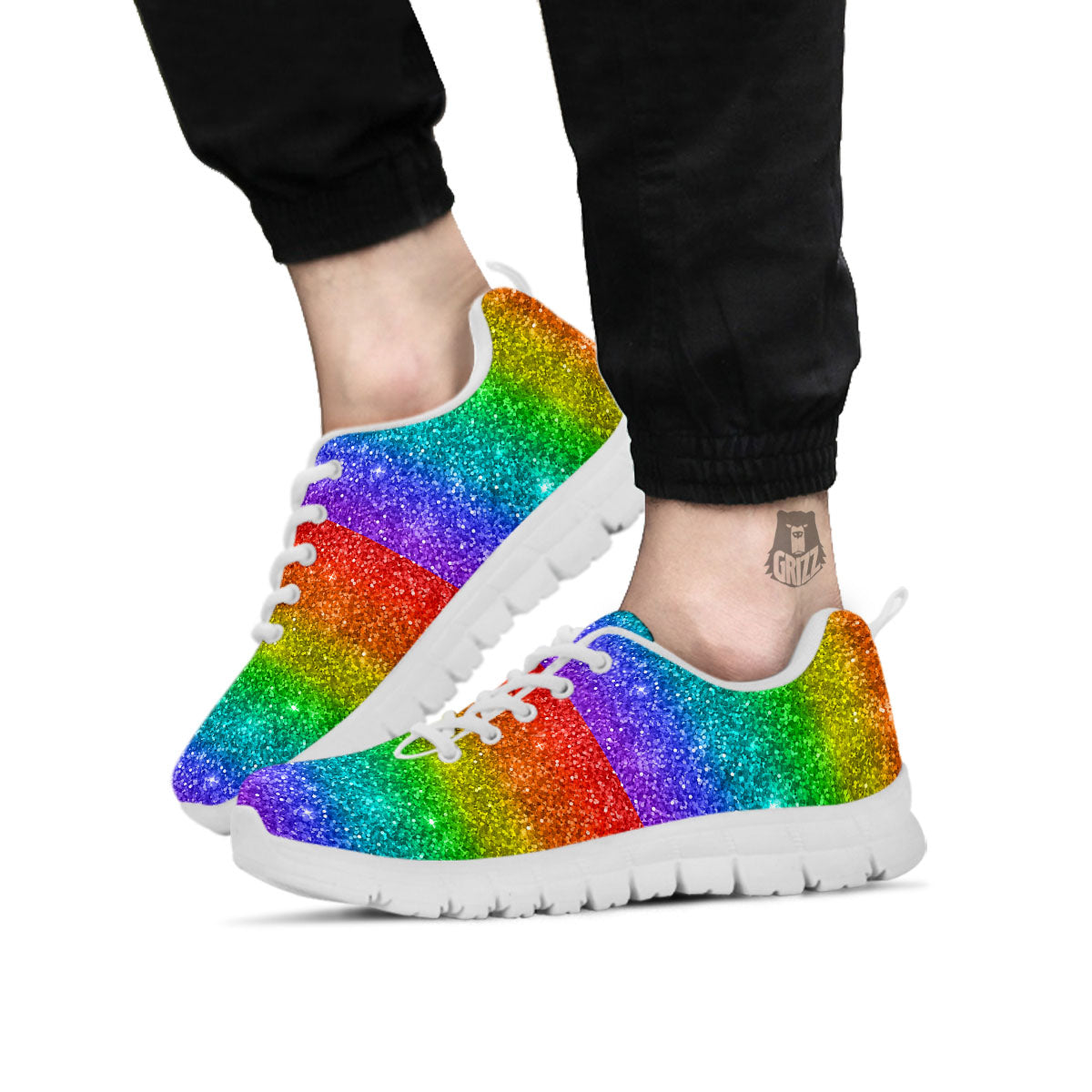 Glitter Rainbow Print Pattern White Sneaker-grizzshop