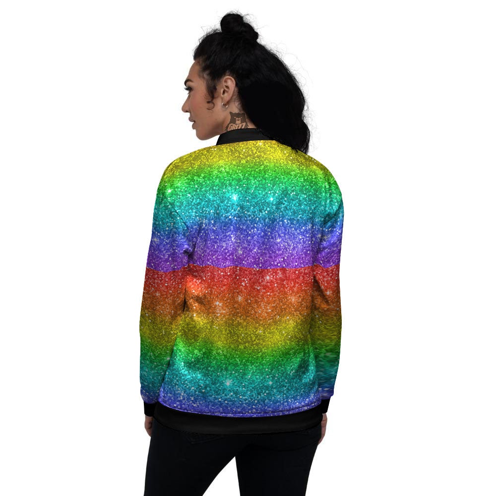 Glitter Rainbow Print Pattern Women's Bomber Jacket-grizzshop
