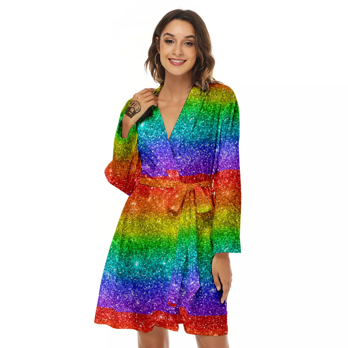 Glitter Rainbow Print Pattern Women's Robe-grizzshop