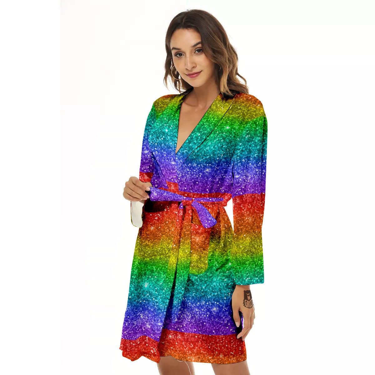 Glitter Rainbow Print Pattern Women's Robe-grizzshop