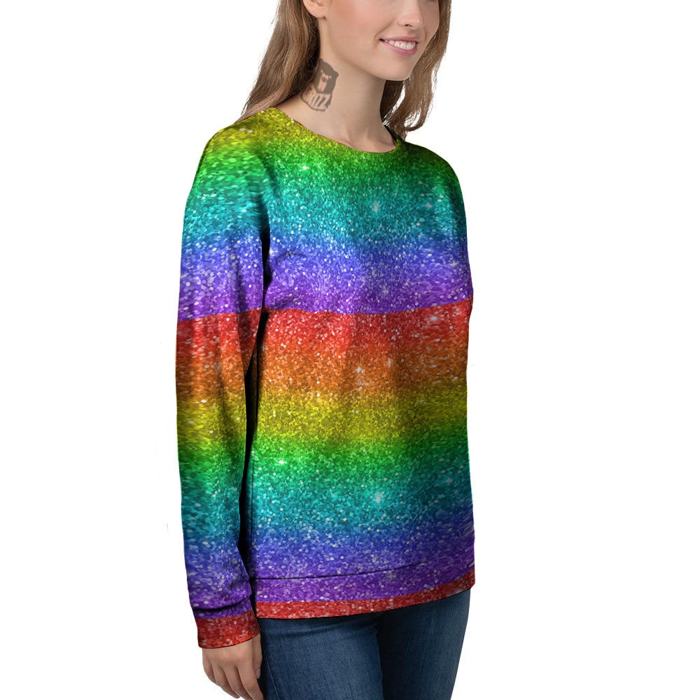 Glitter Rainbow Print Pattern Women's Sweatshirt-grizzshop