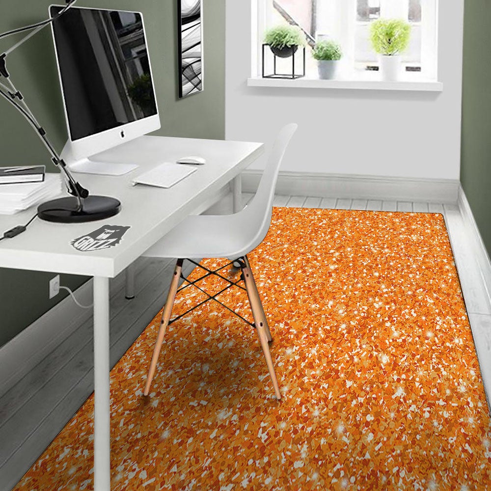 Glitter Texture Orange Print Floor Mat-grizzshop