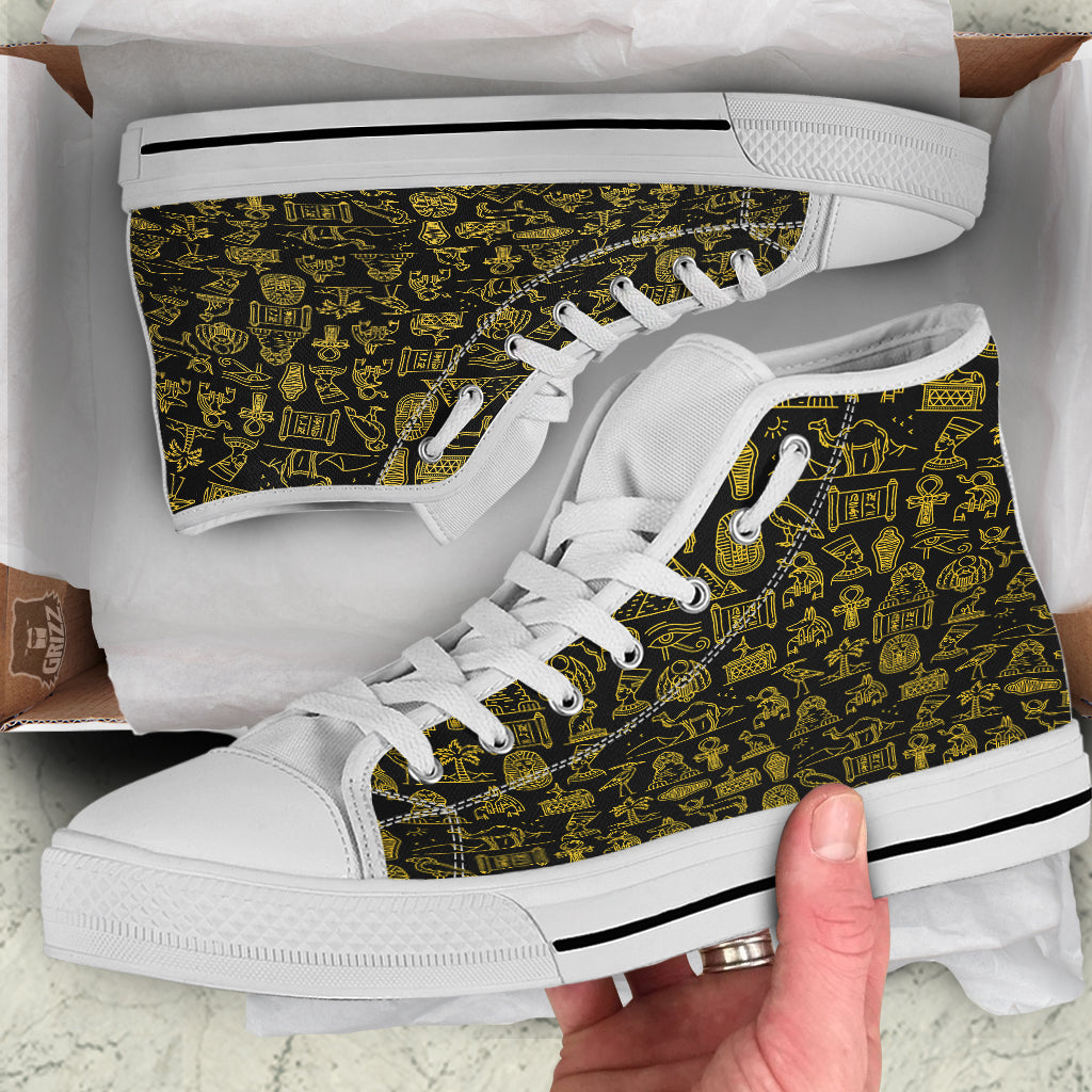 Glod Ancient Egyptian Print Pattern White High Top Shoes-grizzshop