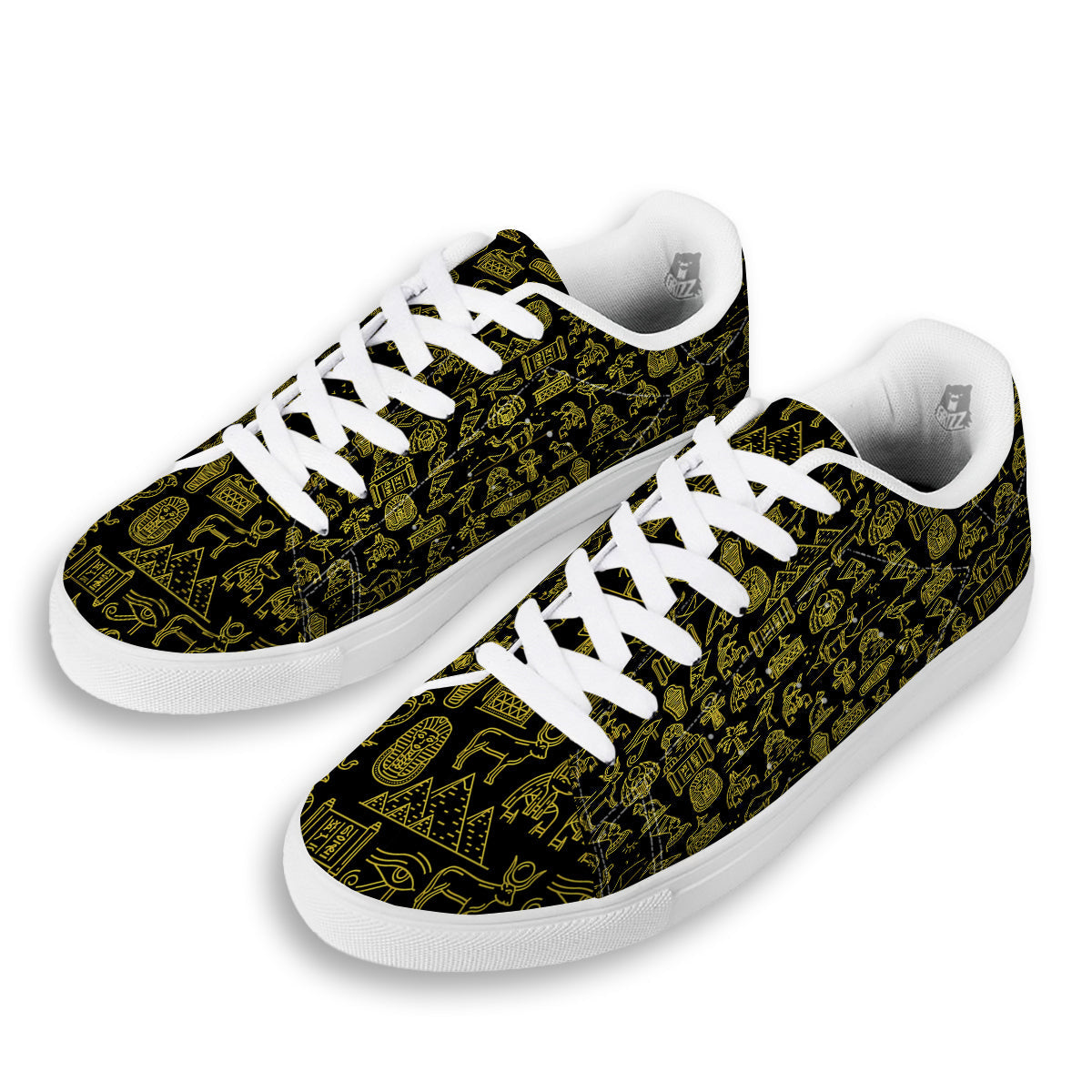 Glod Ancient Egyptian Print Pattern White Low Top Sneakers-grizzshop