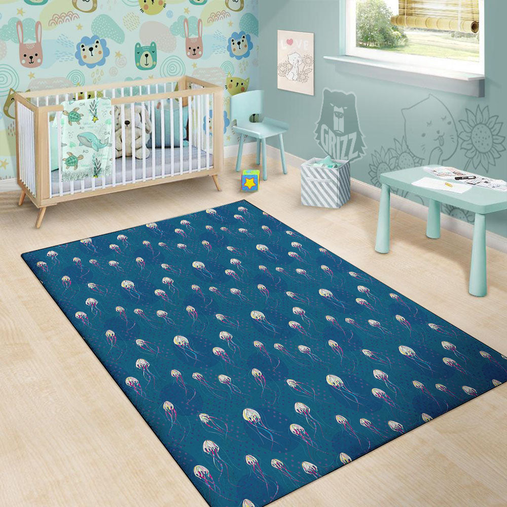 Glowing Jellyfish Print Pattern Floor Mat-grizzshop
