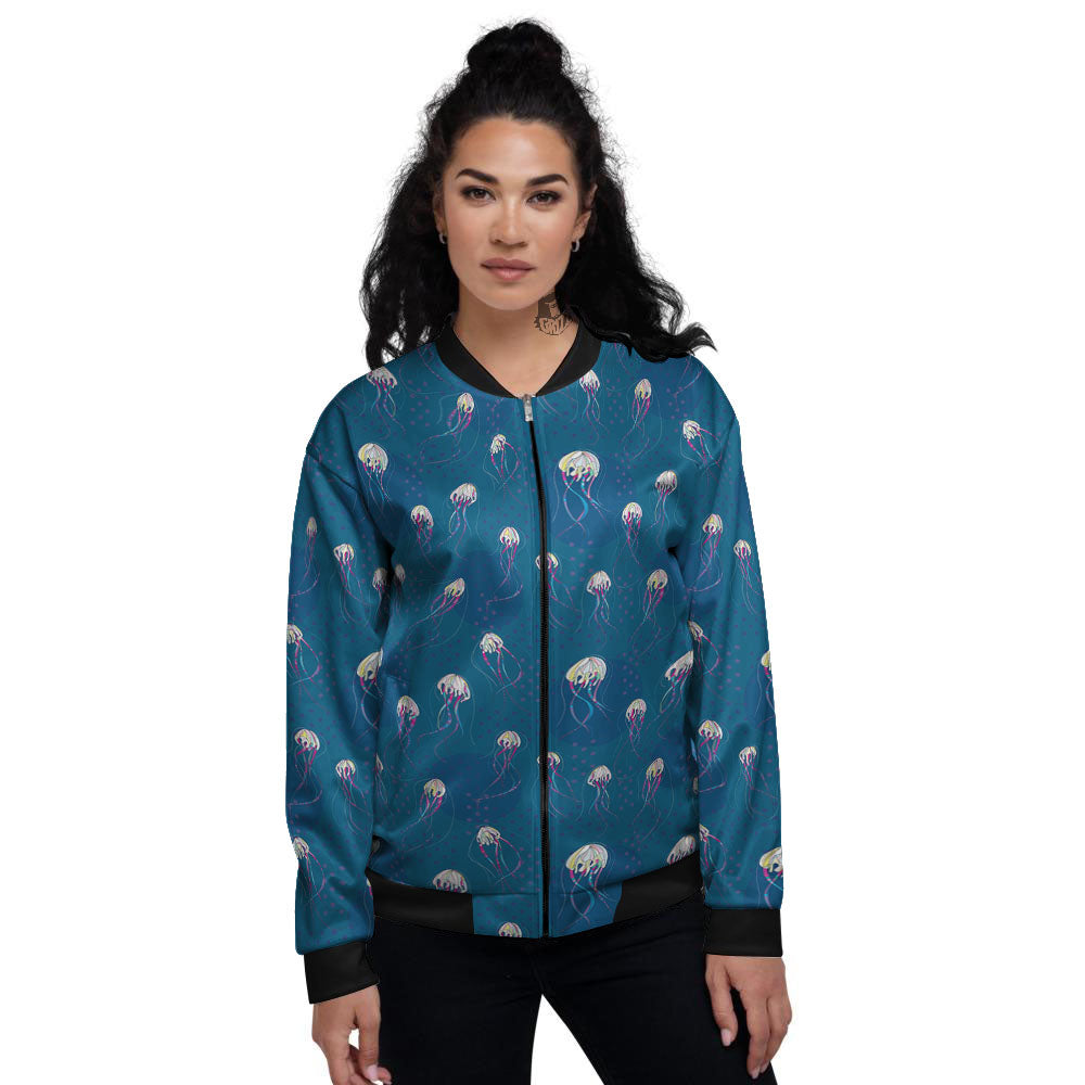 Glowing Jellyfish Print Pattern Women's Bomber Jacket-grizzshop