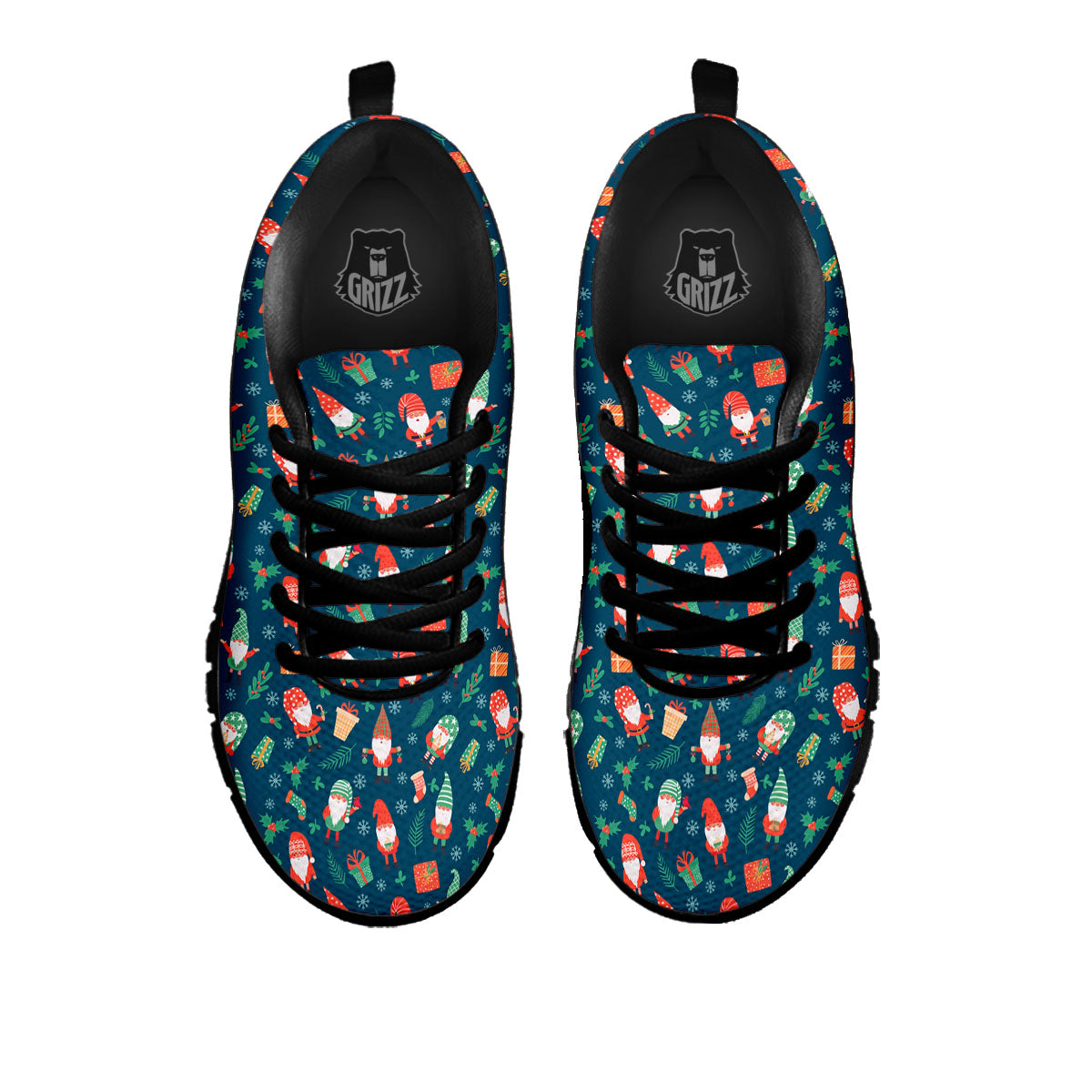 Gnomes Christmas Print Pattern Black Sneaker-grizzshop