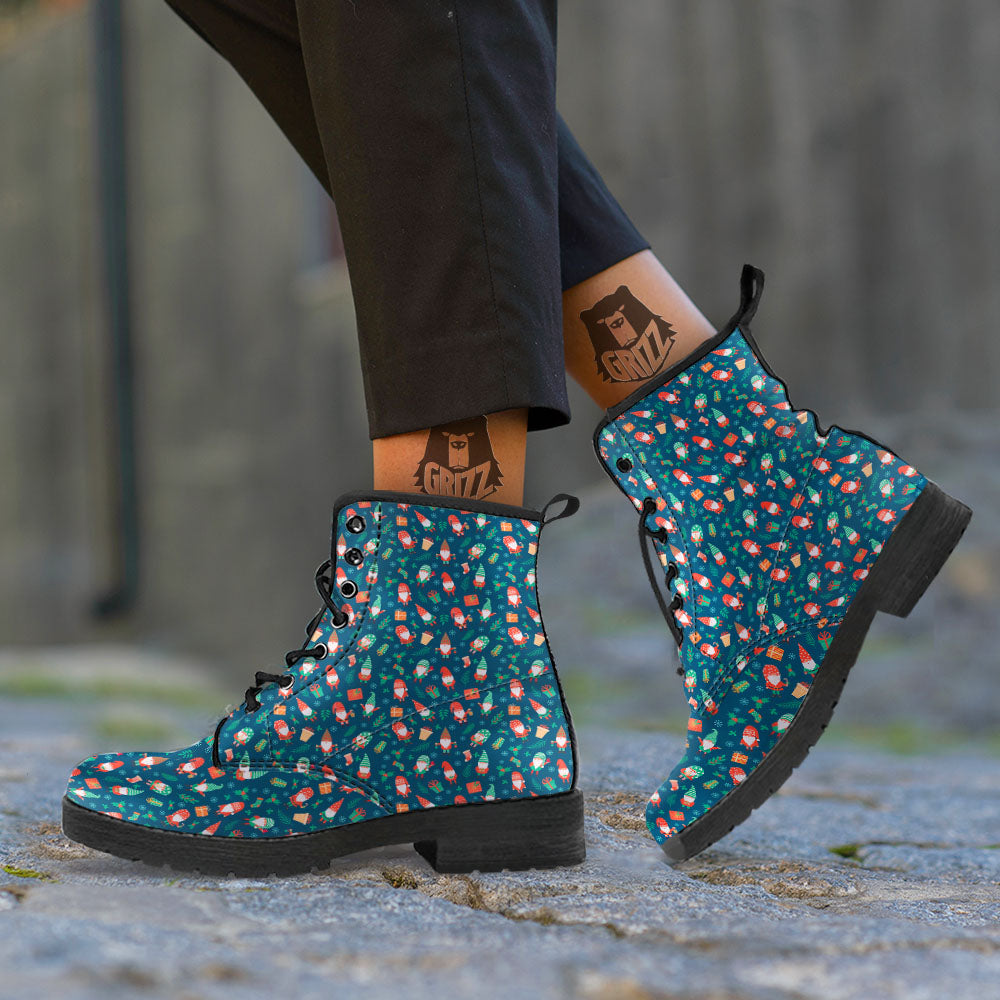 Gnomes Christmas Print Pattern Leather Boots-grizzshop