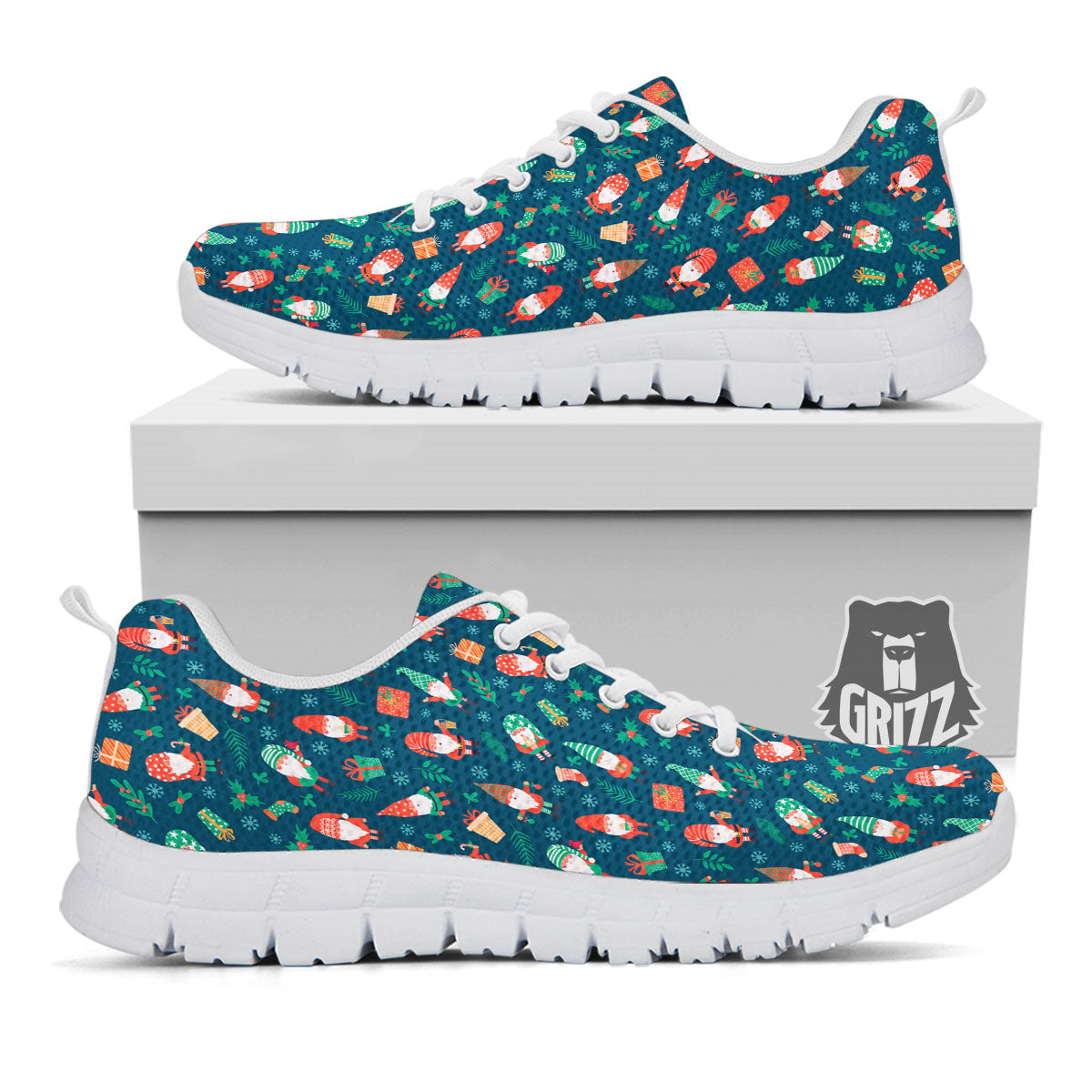 Gnomes Christmas Print Pattern White Sneaker-grizzshop