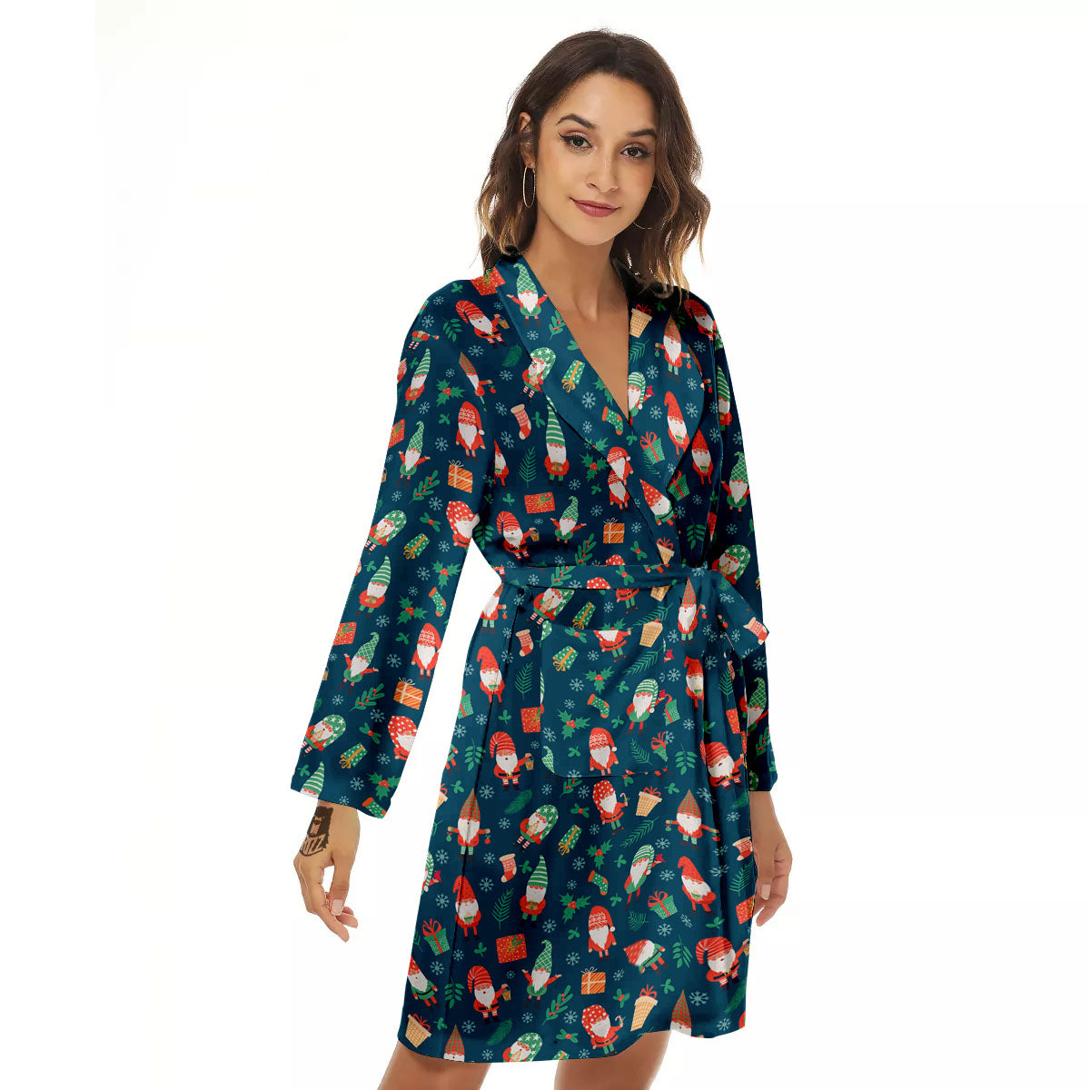 Gnomes Christmas Print Pattern Women's Robe-grizzshop