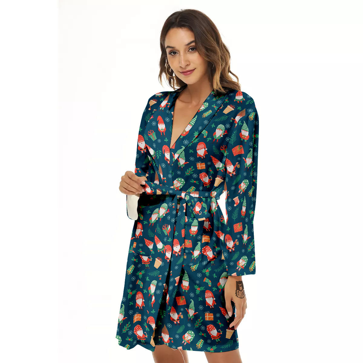 Gnomes Christmas Print Pattern Women's Robe-grizzshop