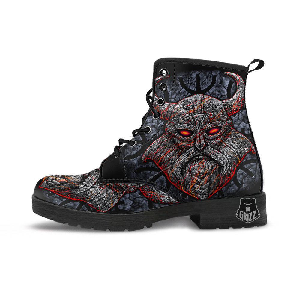 God Odin Ancient Viking Norse Print Leather Boots-grizzshop