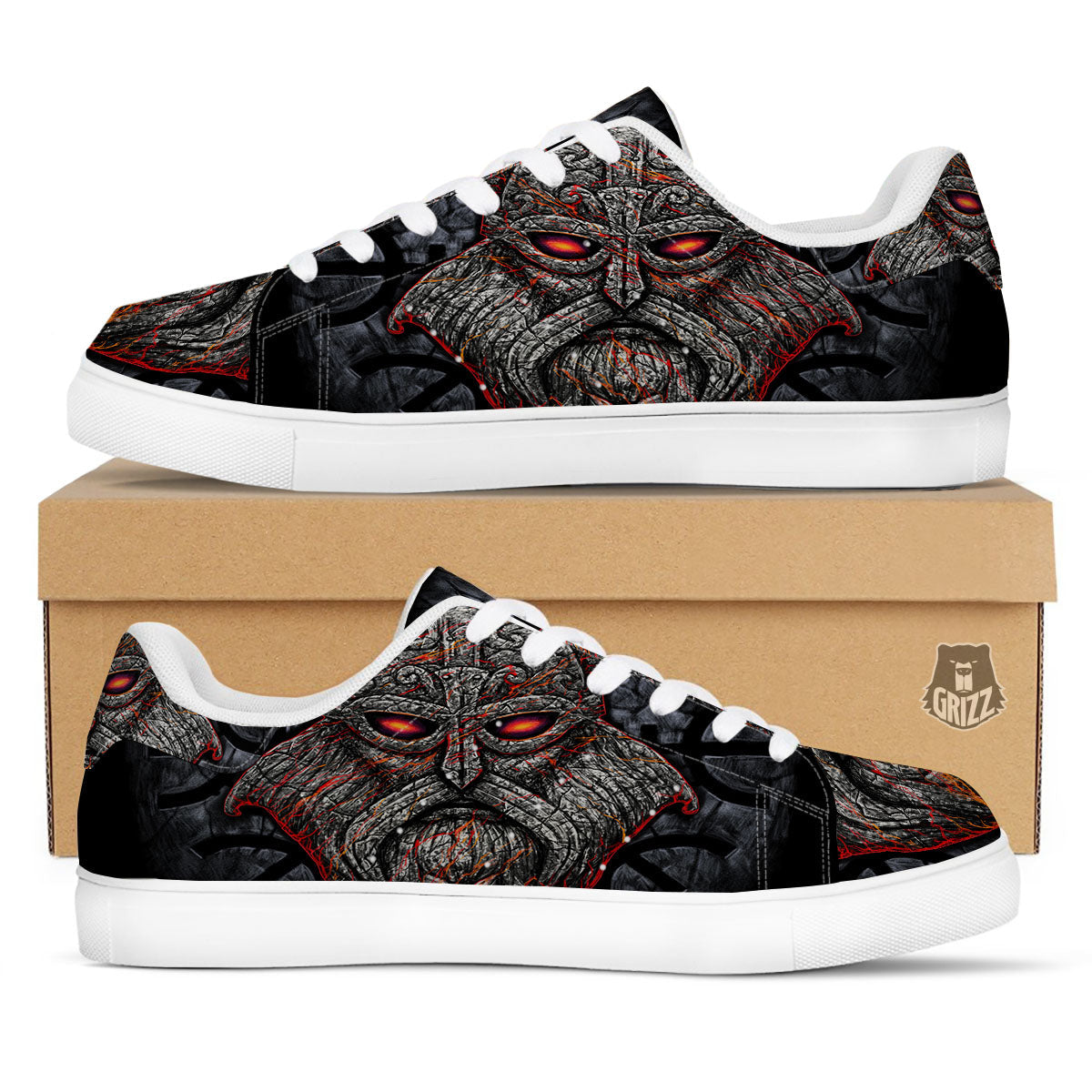 God Odin Ancient Viking Norse Print White Low Top Sneakers-grizzshop
