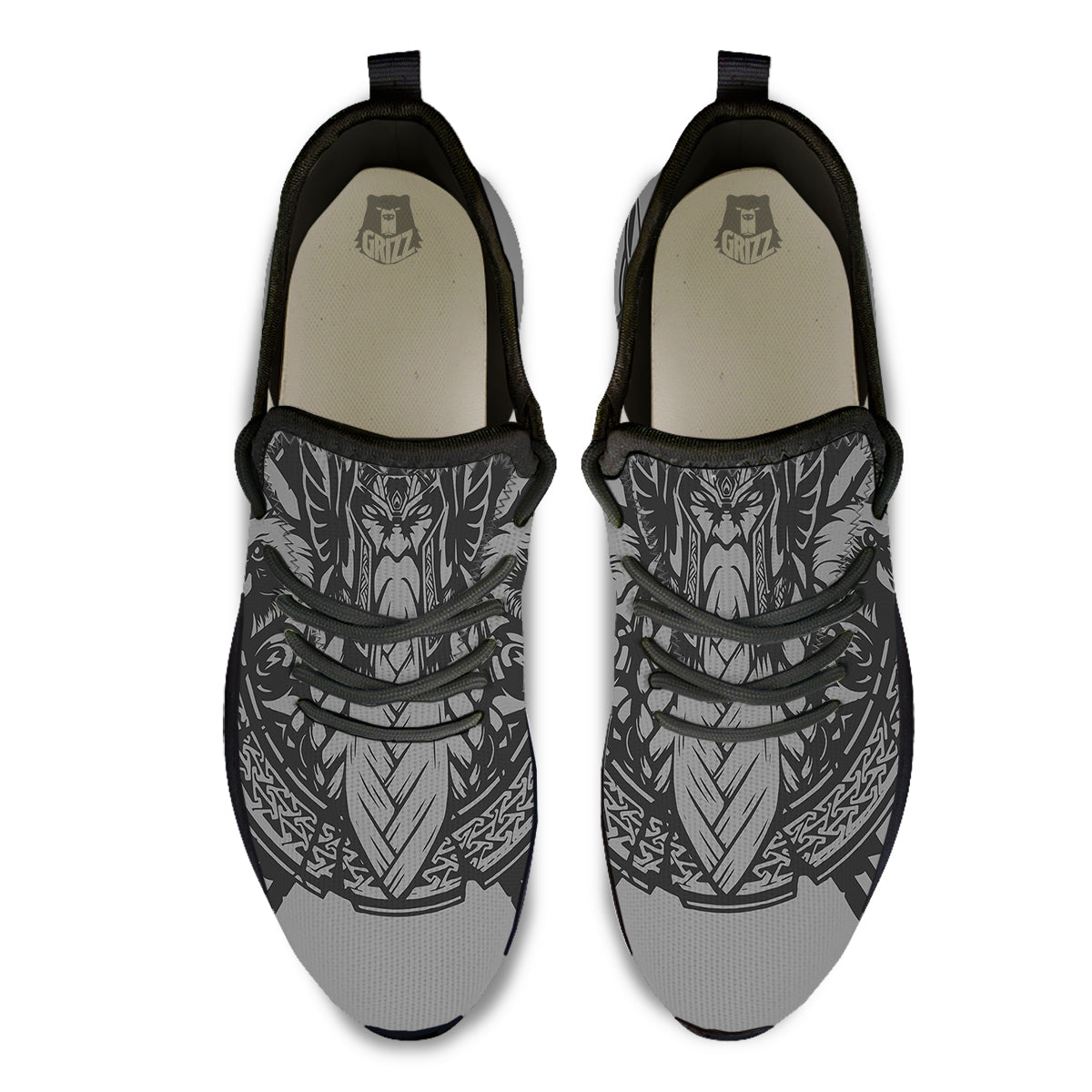 God Odin Grey Color Print Black Athletic Shoes-grizzshop