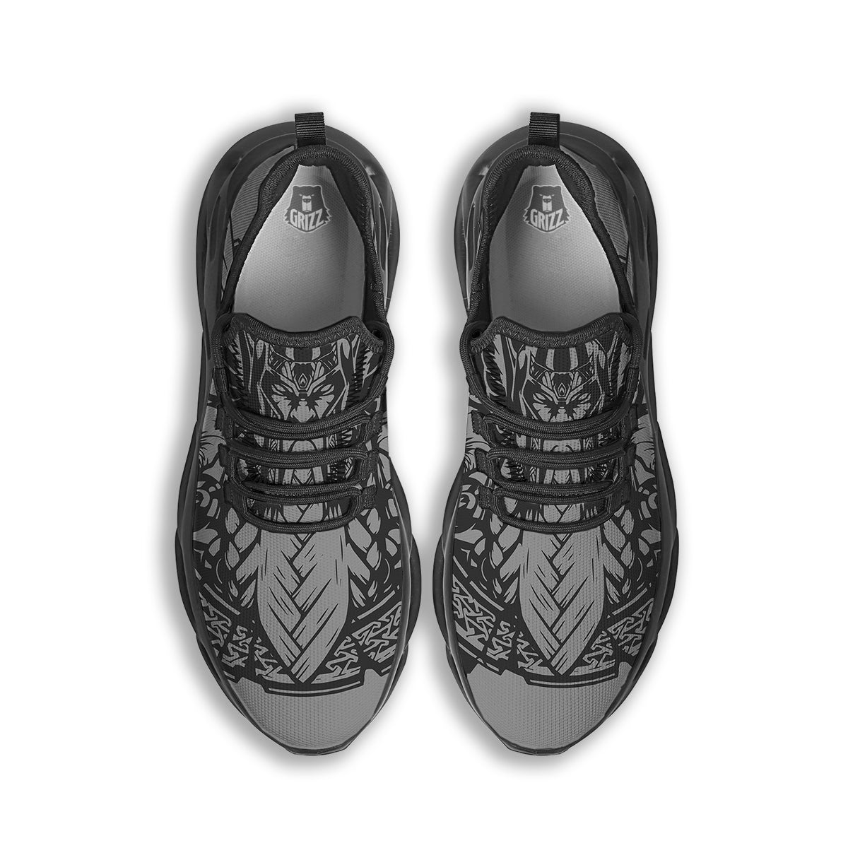 God Odin Grey Color Print Black Running Shoes-grizzshop