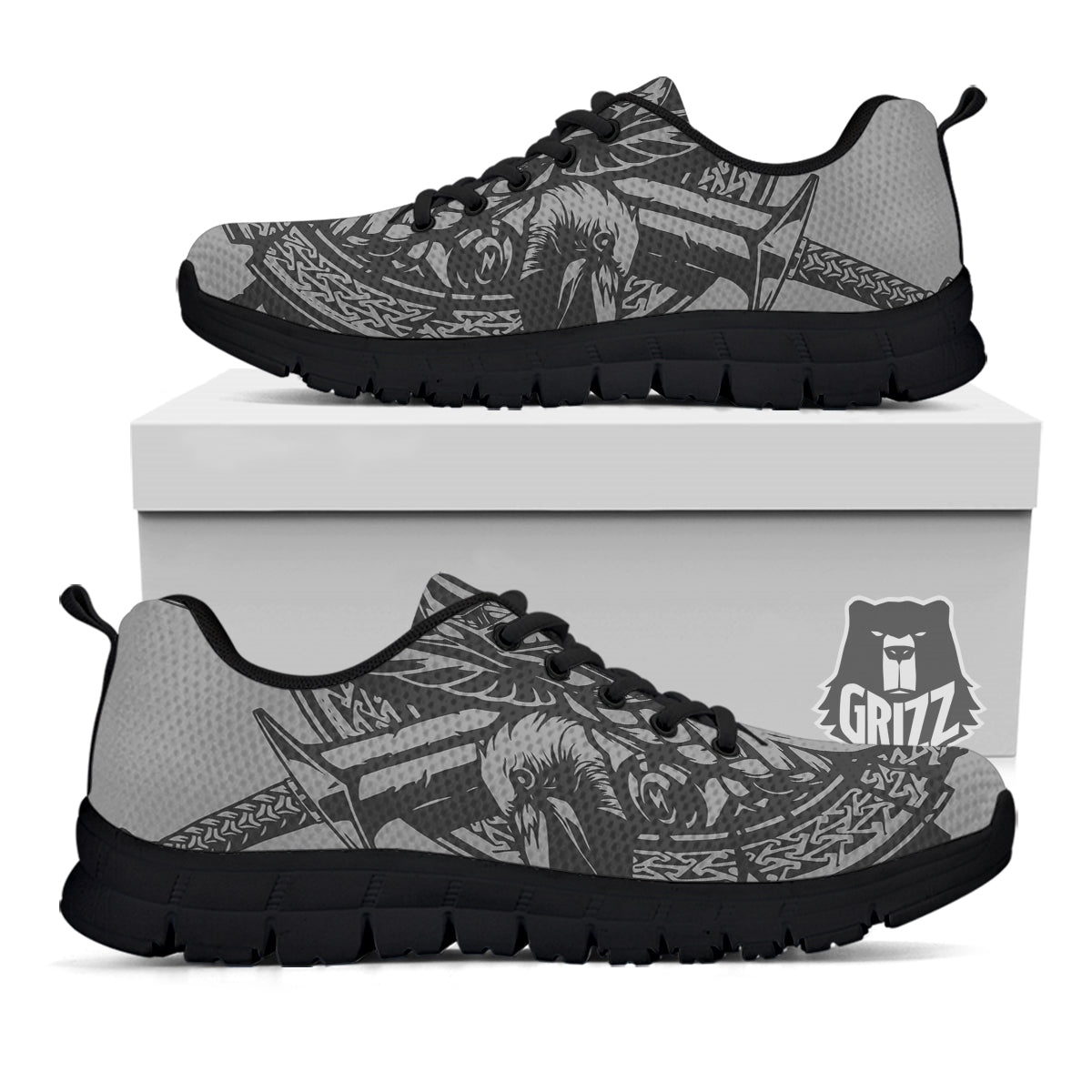 God Odin Grey Color Print Black Sneaker-grizzshop