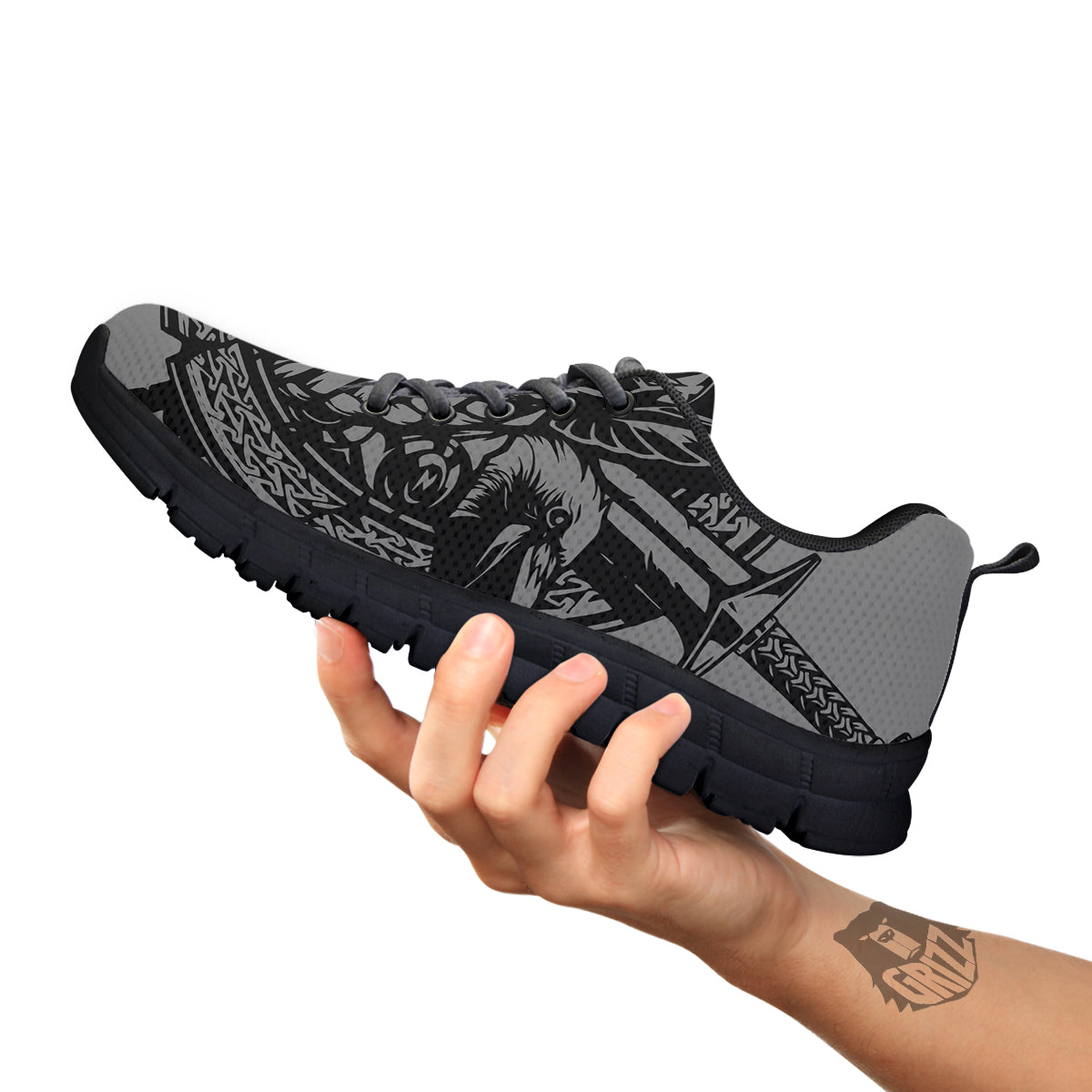 God Odin Grey Color Print Black Sneaker-grizzshop
