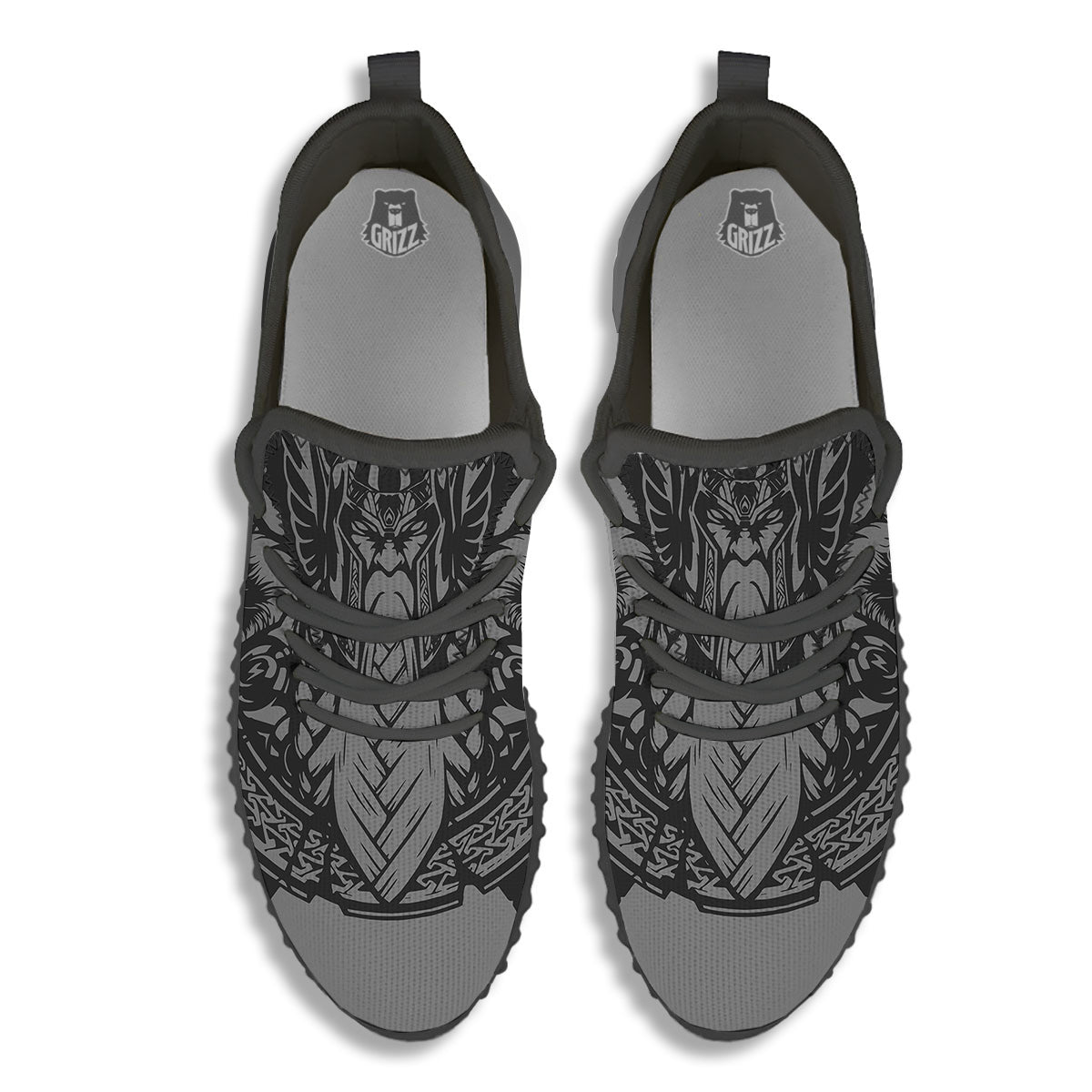 God Odin Grey Color Print Black Walking Shoes-grizzshop
