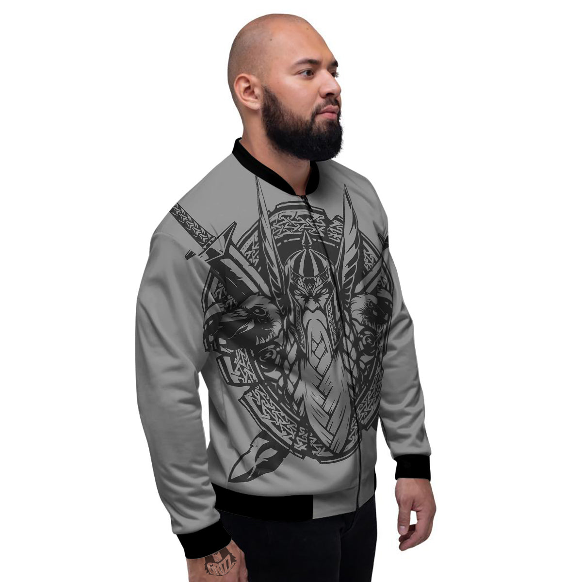 God Odin Grey Color Print Men's Bomber Jacket-grizzshop