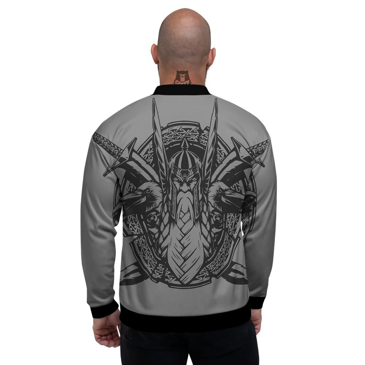 God Odin Grey Color Print Men's Bomber Jacket-grizzshop
