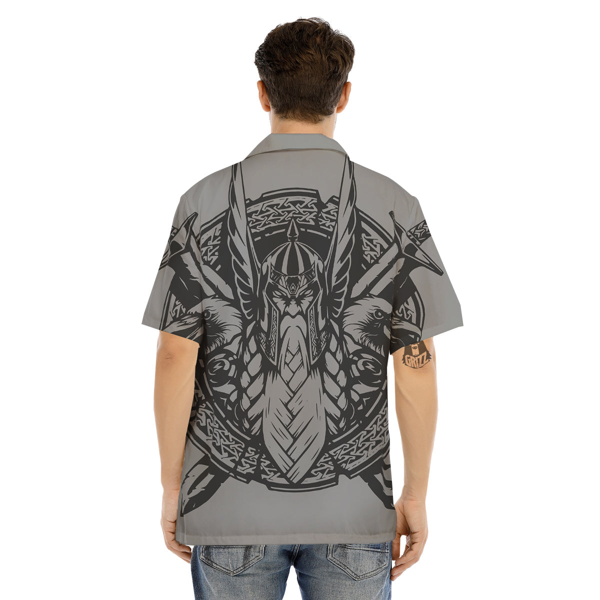 God Odin Grey Color Print Men's Hawaiian Shirt-grizzshop