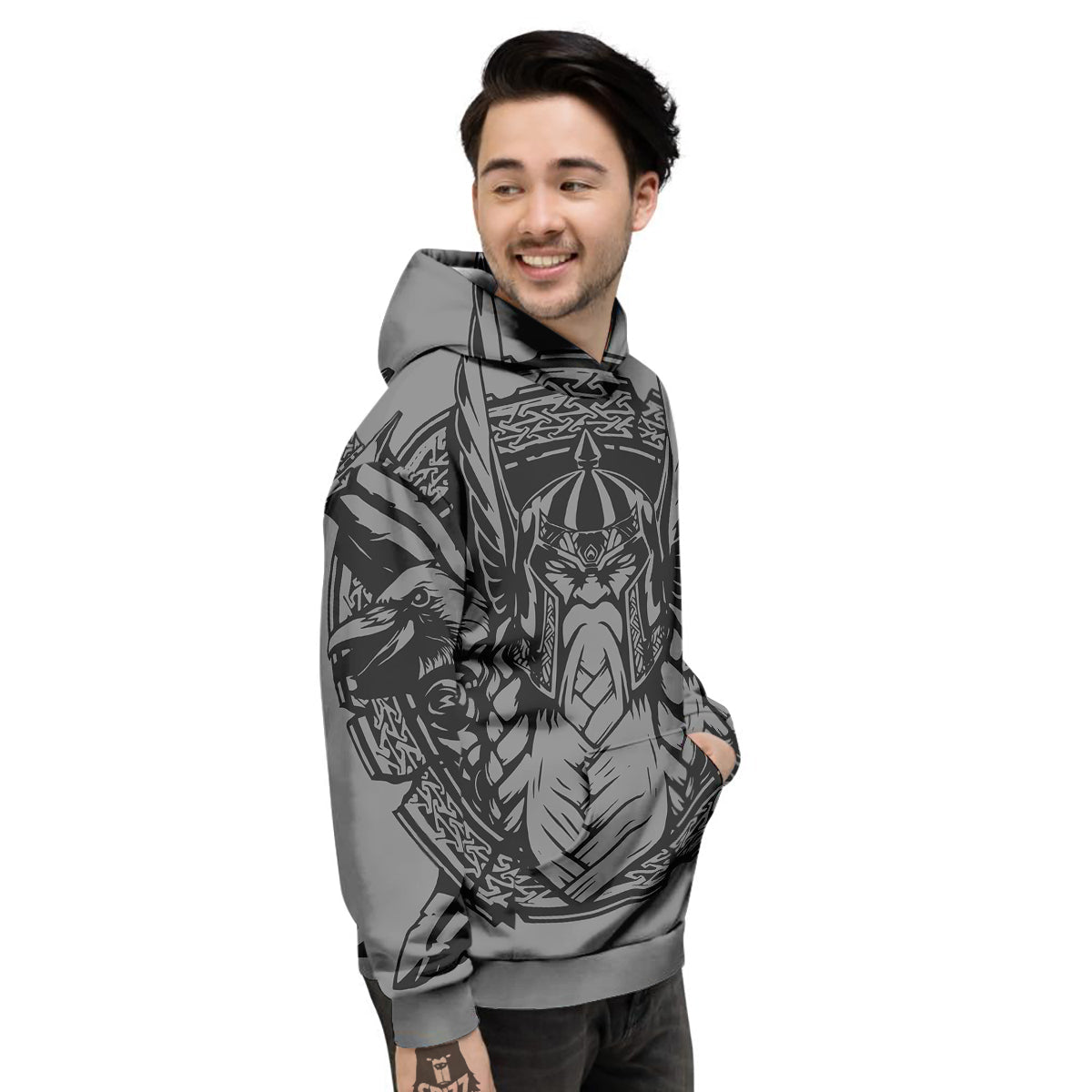God Odin Grey Color Print Men's Hoodie-grizzshop