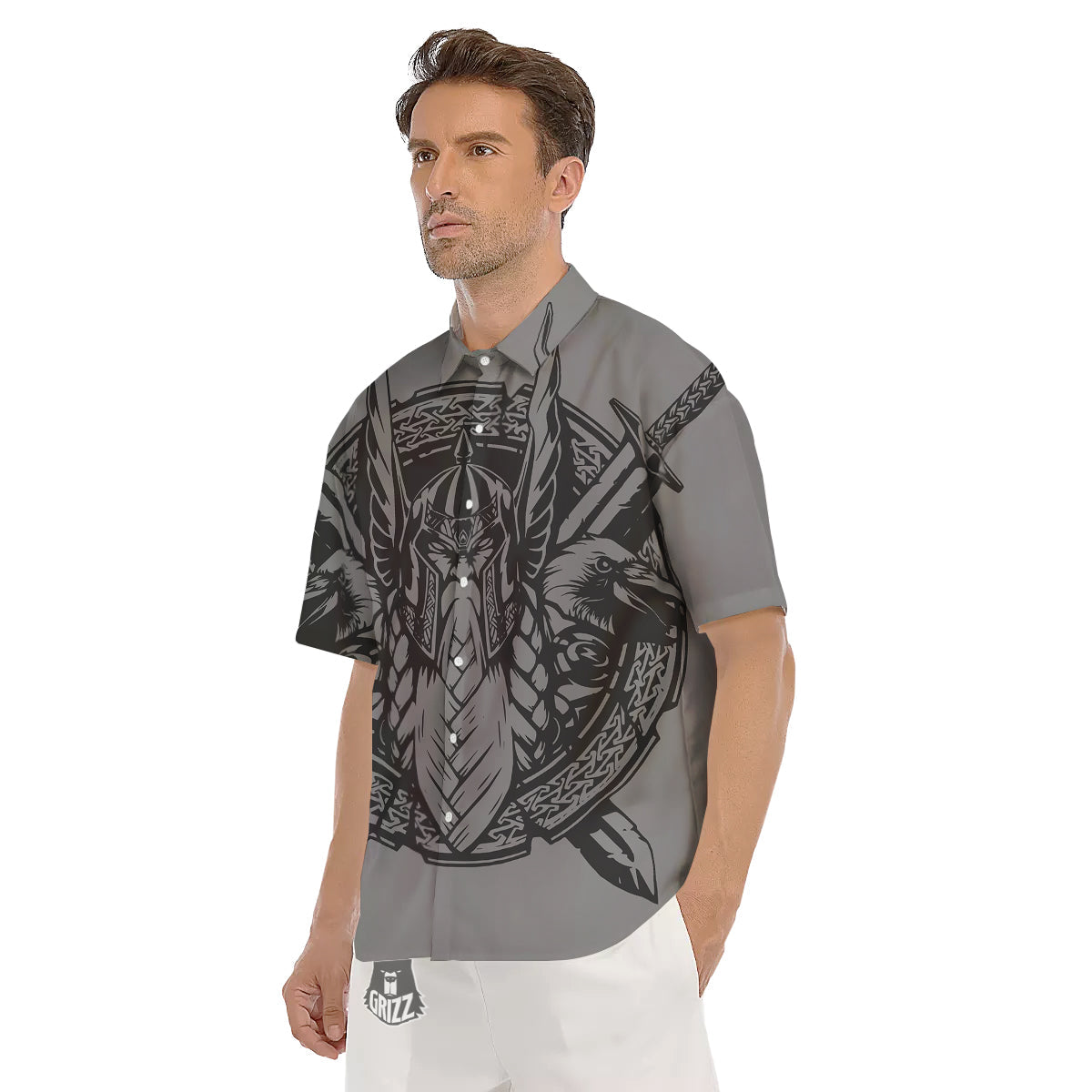 God Odin Grey Color Print Men's Short Sleeve Shirts-grizzshop