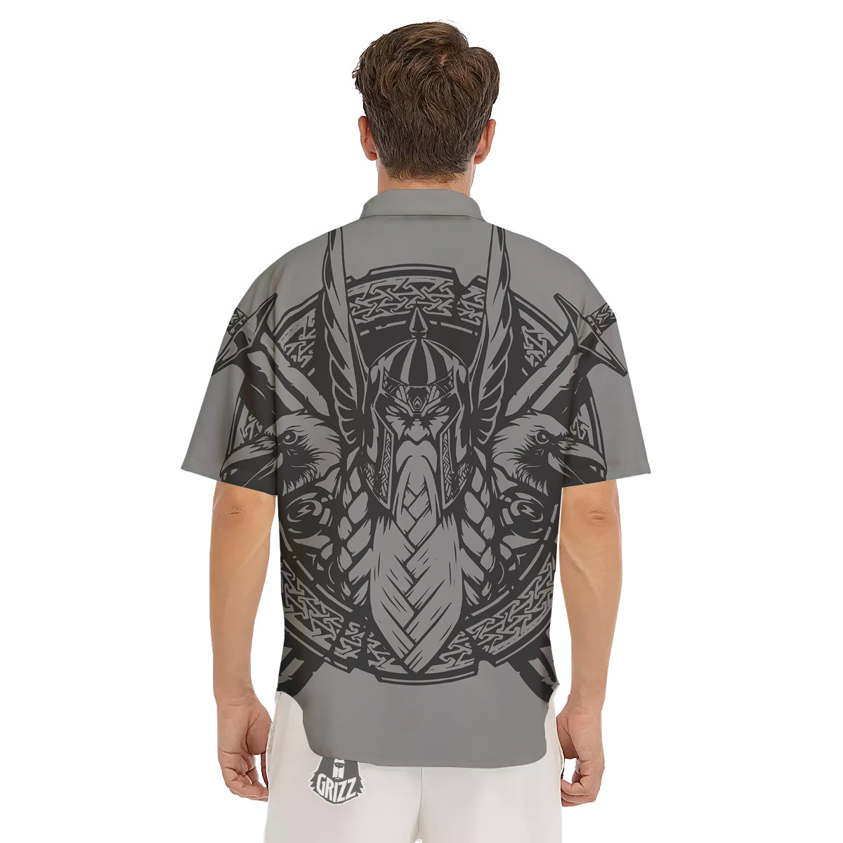 God Odin Grey Color Print Men's Short Sleeve Shirts-grizzshop