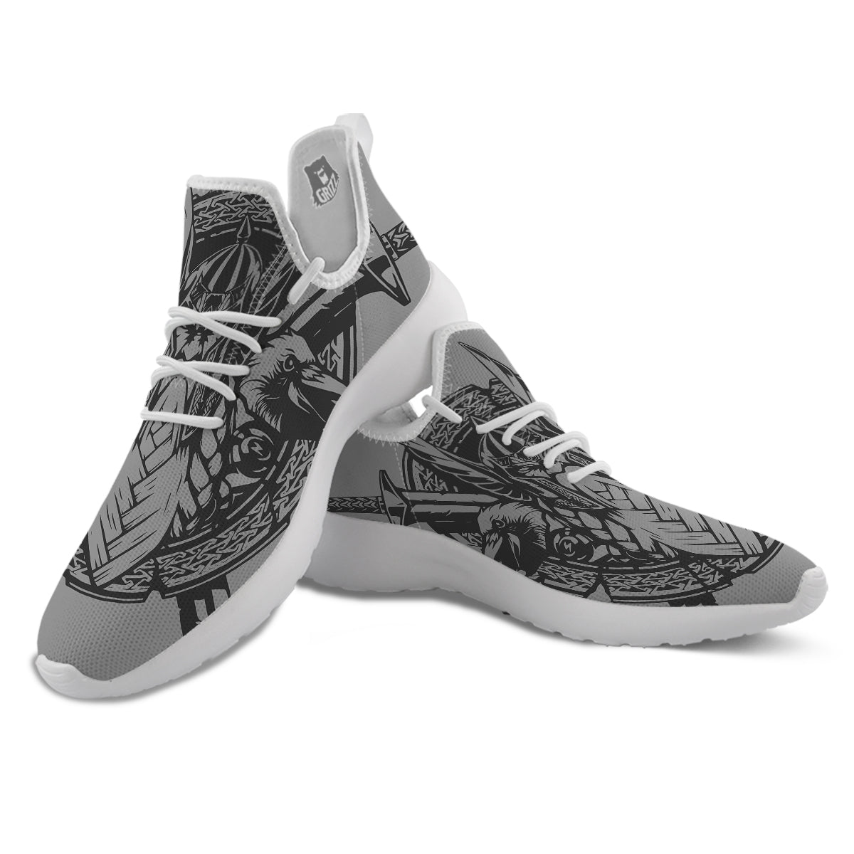 God Odin Grey Color Print White Athletic Shoes-grizzshop