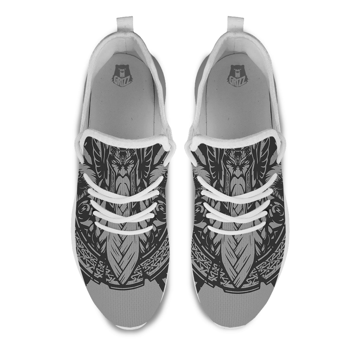 God Odin Grey Color Print White Athletic Shoes-grizzshop