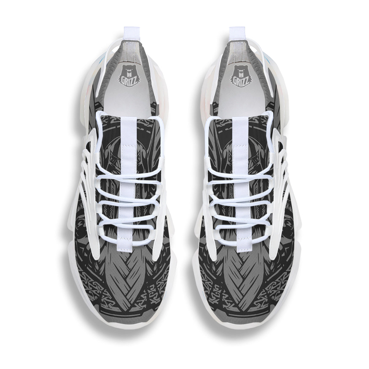 God Odin Grey Color Print White Gym Shoes-grizzshop