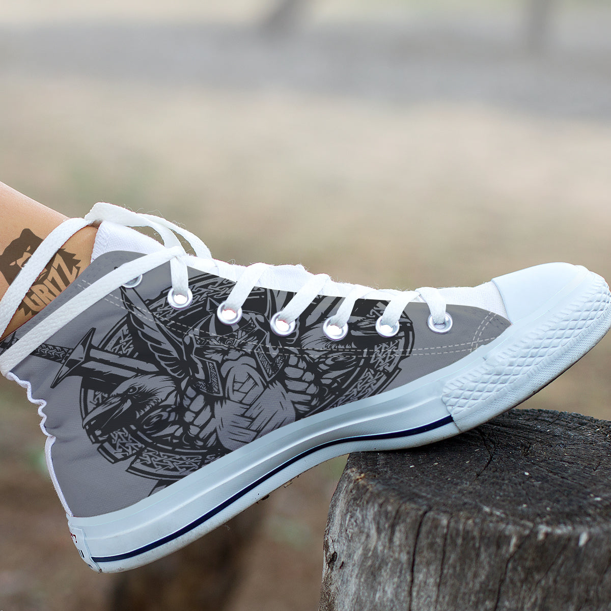 God Odin Grey Color Print White High Top Shoes-grizzshop