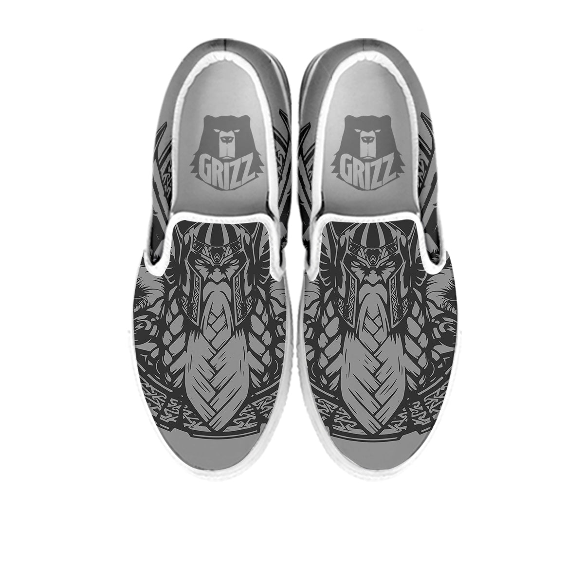 God Odin Grey Color Print White Slip On Shoes-grizzshop