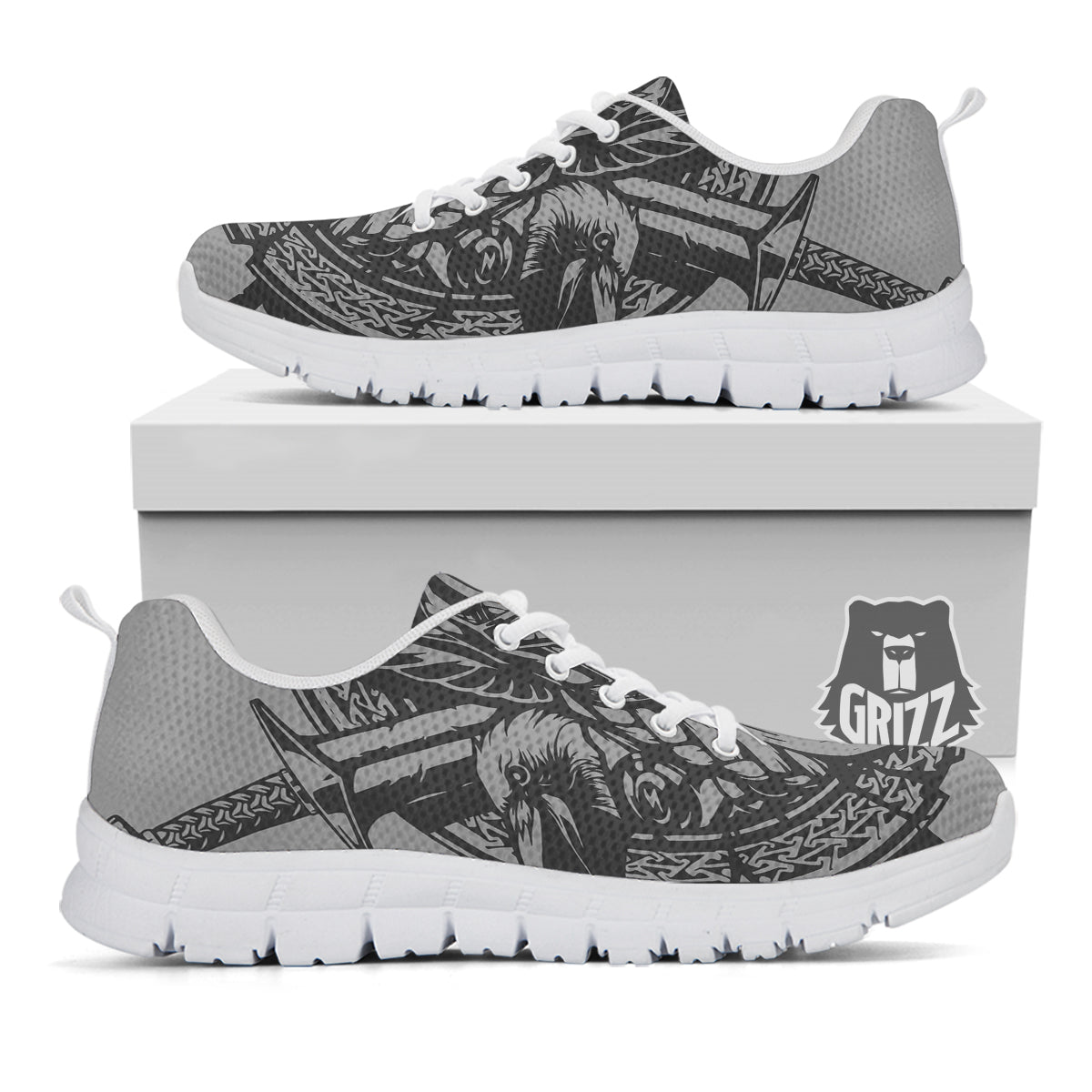 God Odin Grey Color Print White Sneaker-grizzshop